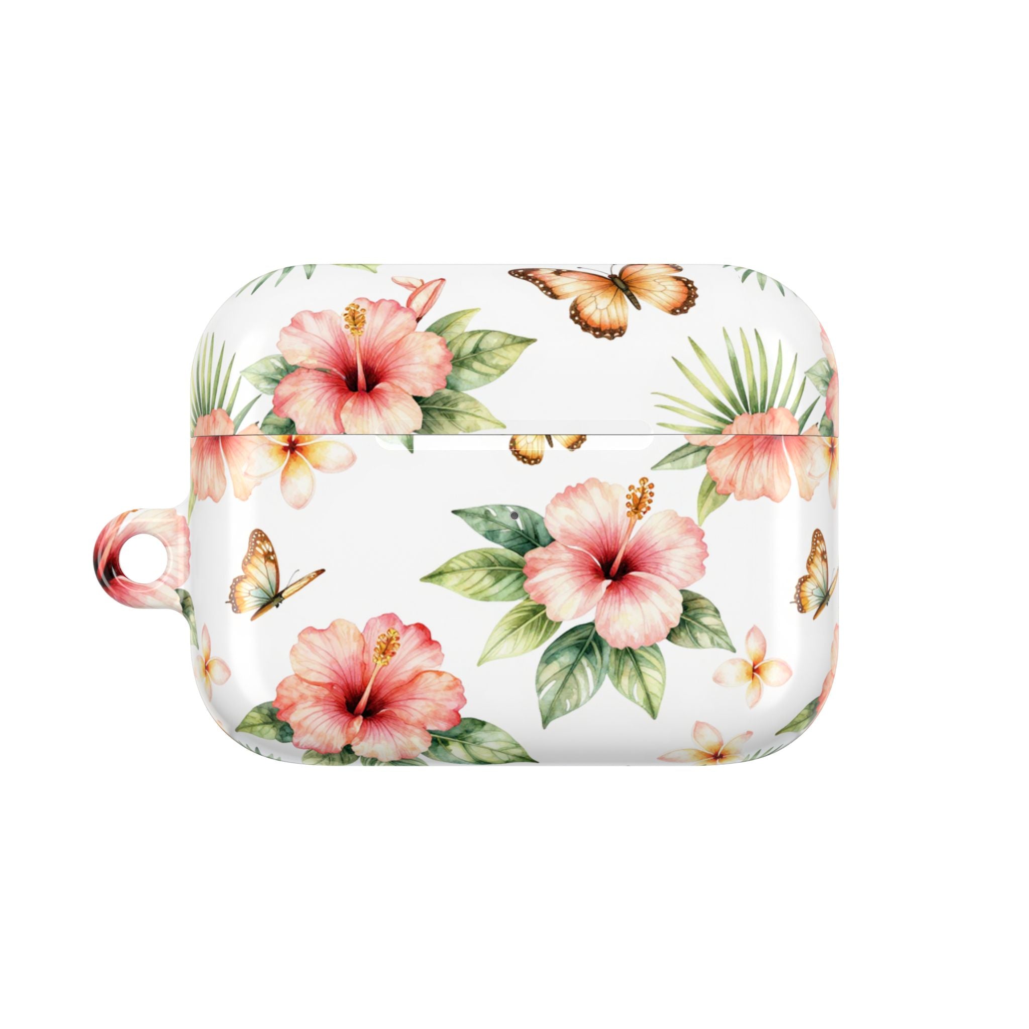 Hibiscus & Butterfly AirPod Case — Floral Protective Earbuds Cover