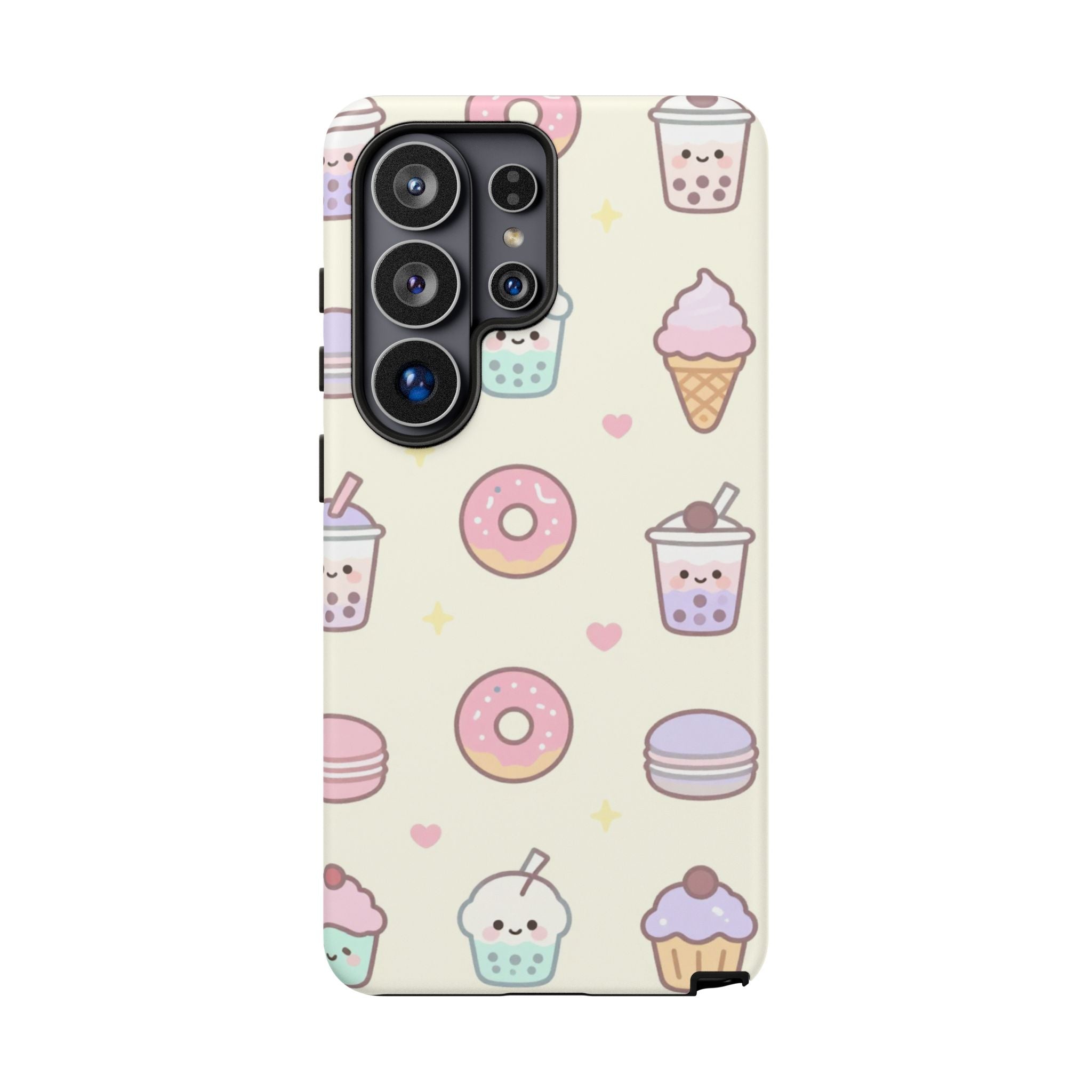 Kawaii Sweets Pattern Phone Case — Cute Donut, Cupcake & Bubble Tea Tough Case