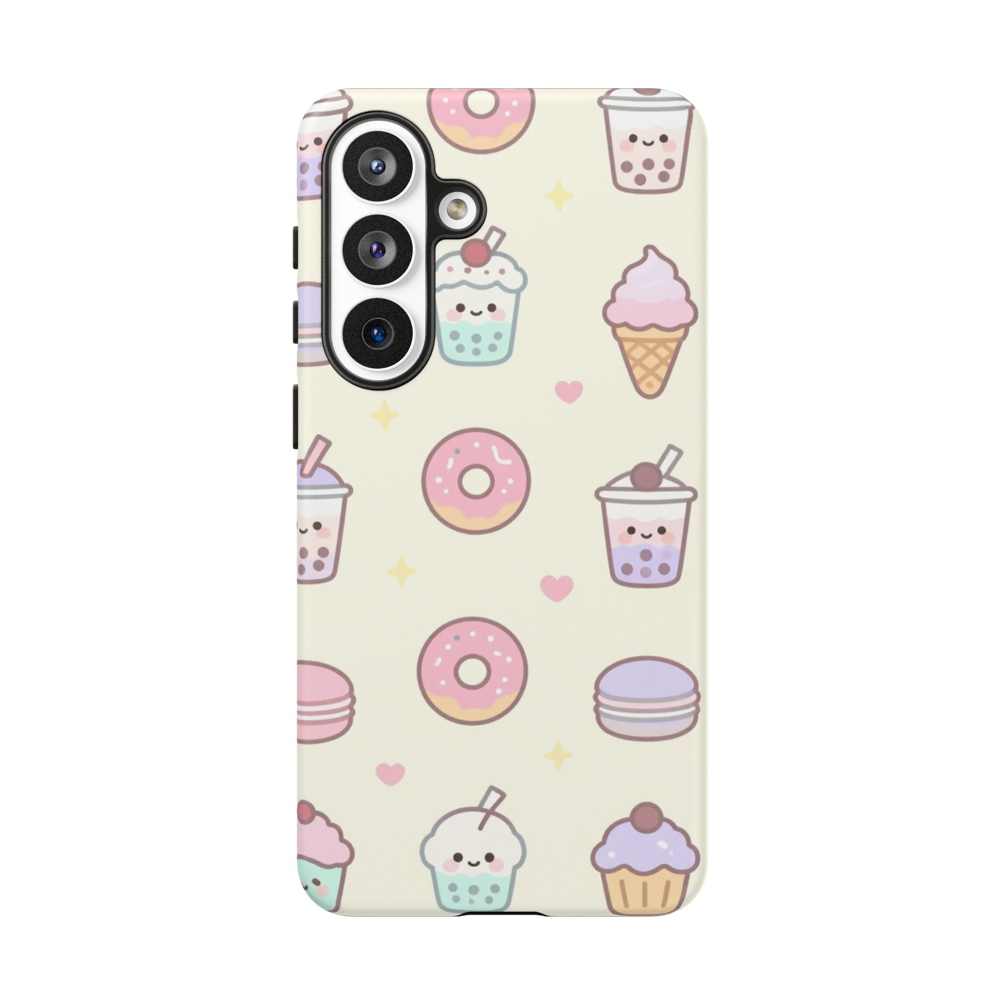 Kawaii Sweets Pattern Phone Case — Cute Donut, Cupcake & Bubble Tea Tough Case