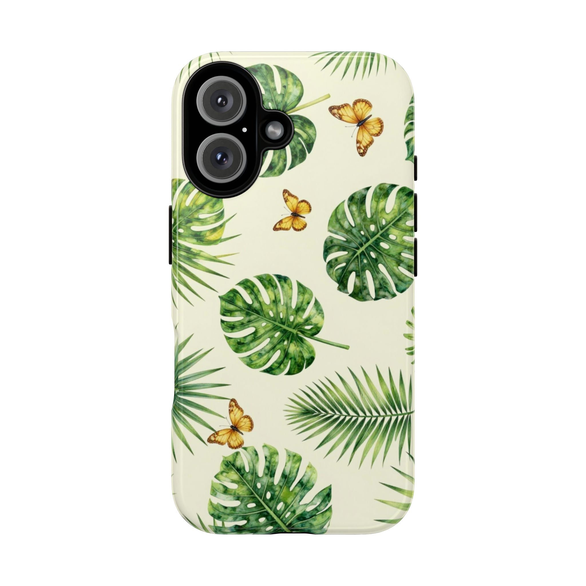 Green Monstera & Palm Leaves with Butterflies Case