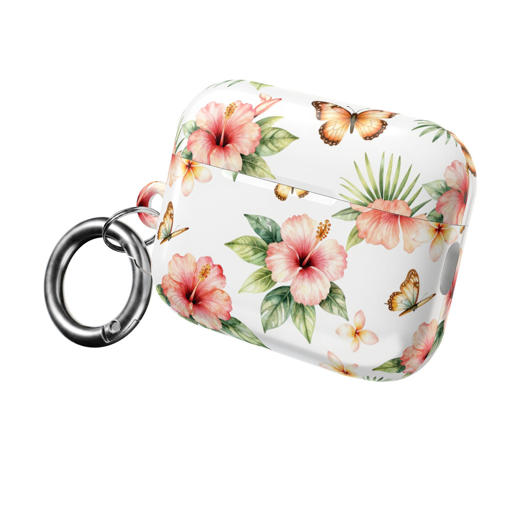 Hibiscus & Butterfly AirPod Case — Floral Protective Earbuds Cover