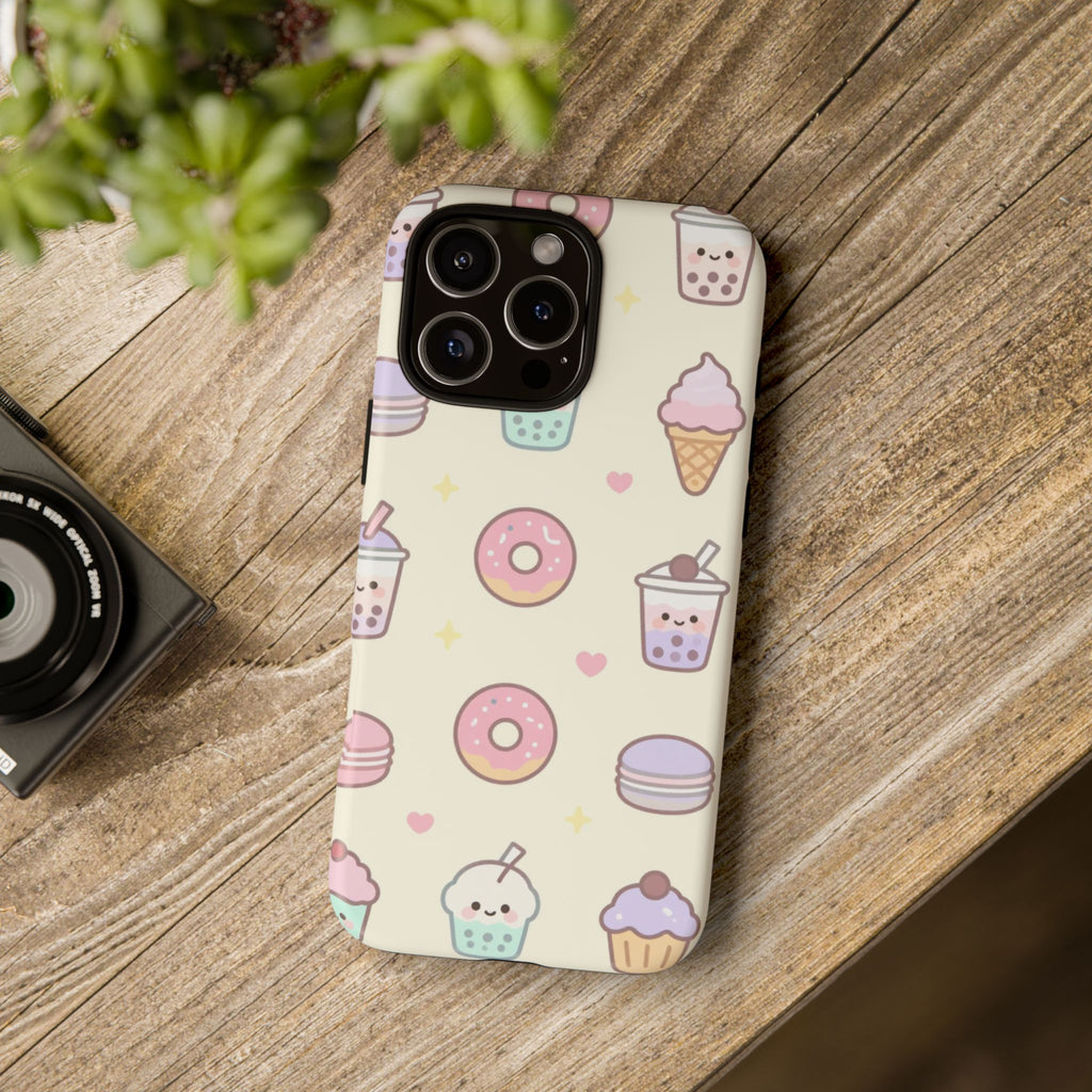 Kawaii Sweets Pattern Phone Case — Cute Donut, Cupcake & Bubble Tea Tough Case