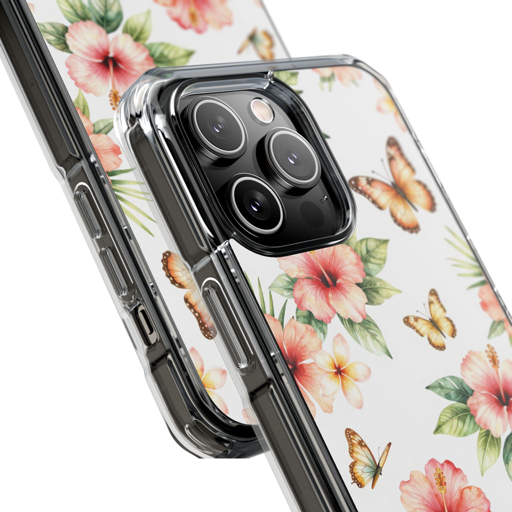 Clear Impact Phone Case — Tropical Hibiscus & Butterfly Magnetic Protective Cover