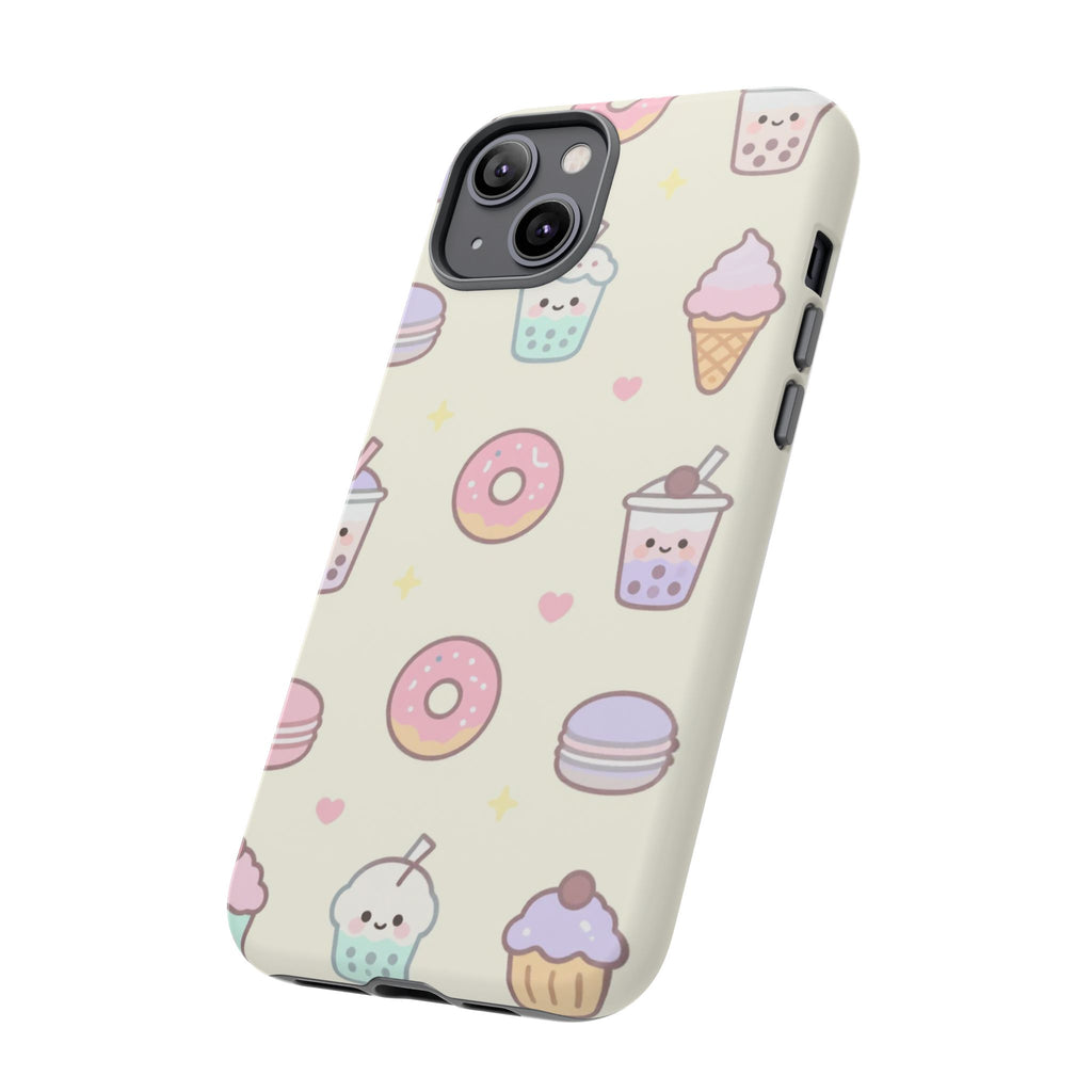 Kawaii Sweets Pattern Phone Case — Cute Donut, Cupcake & Bubble Tea Tough Case