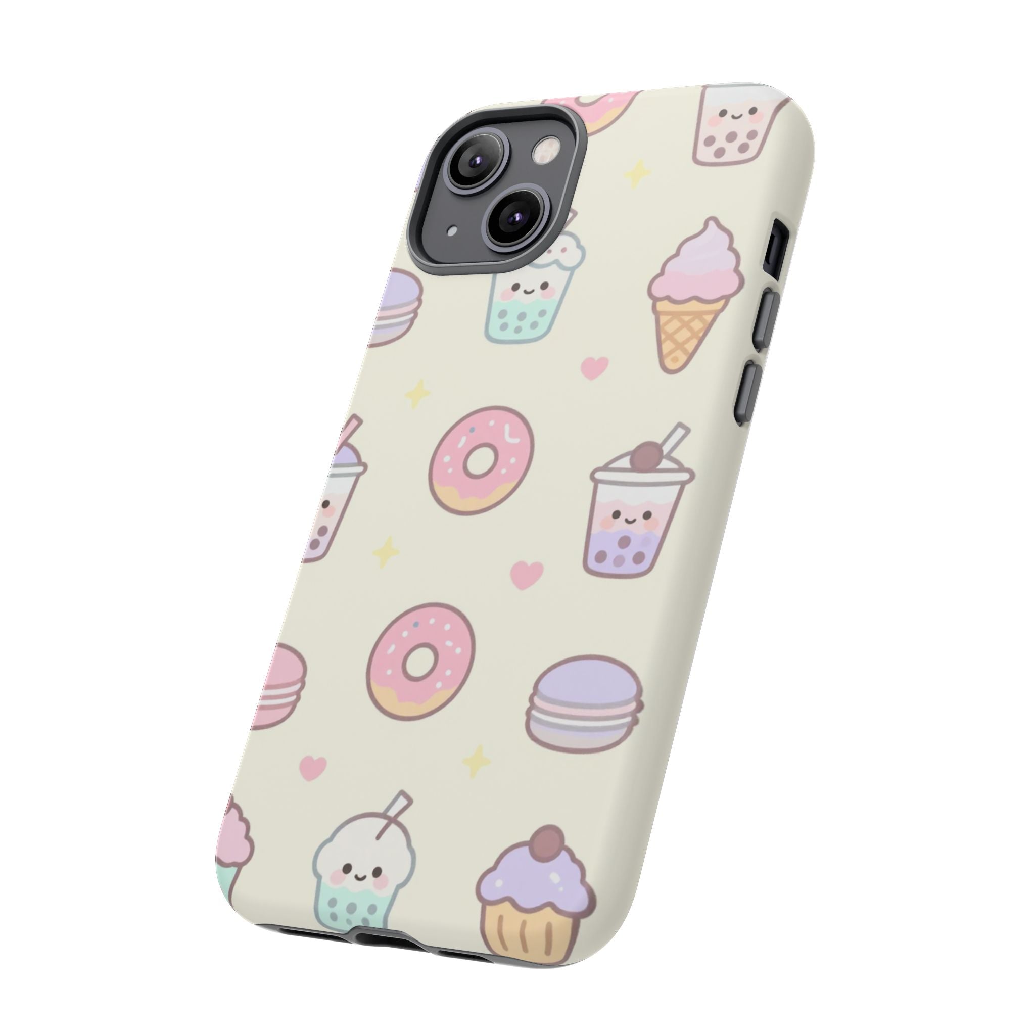 Kawaii Sweets Pattern Phone Case — Cute Donut, Cupcake & Bubble Tea Tough Case