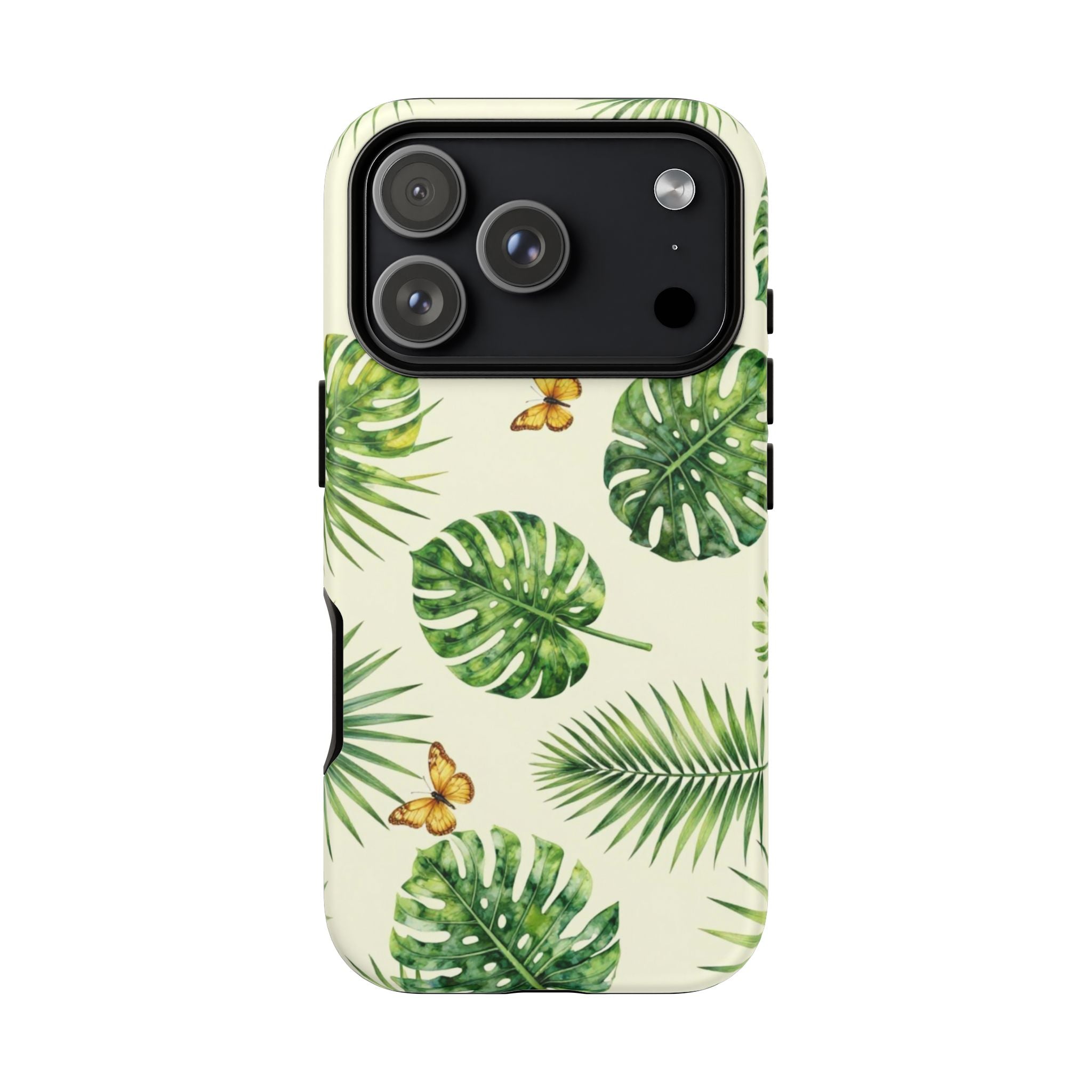 Green Monstera & Palm Leaves with Butterflies Case