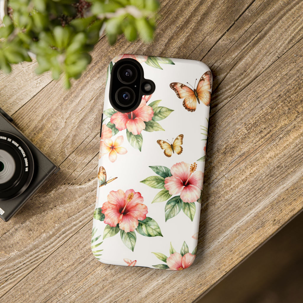 Floral Butterflies Tough Phone Case – Tropical Hibiscus Protective Cover