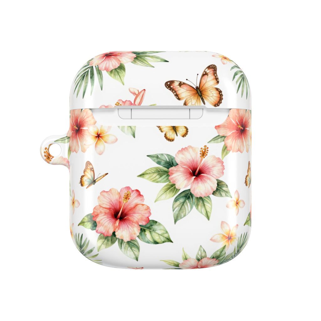 Hibiscus & Butterfly AirPod Case — Floral Protective Earbuds Cover