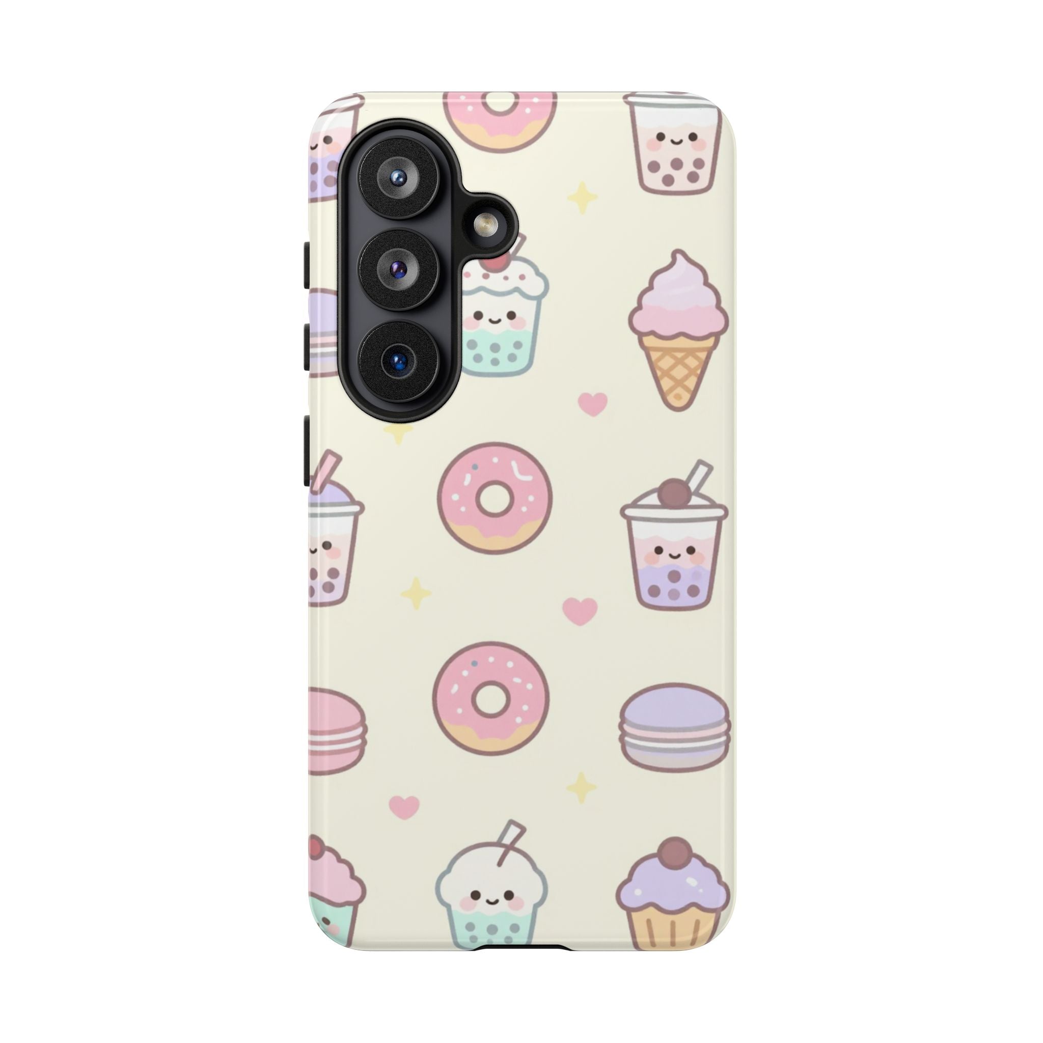 Kawaii Sweets Pattern Phone Case — Cute Donut, Cupcake & Bubble Tea Tough Case