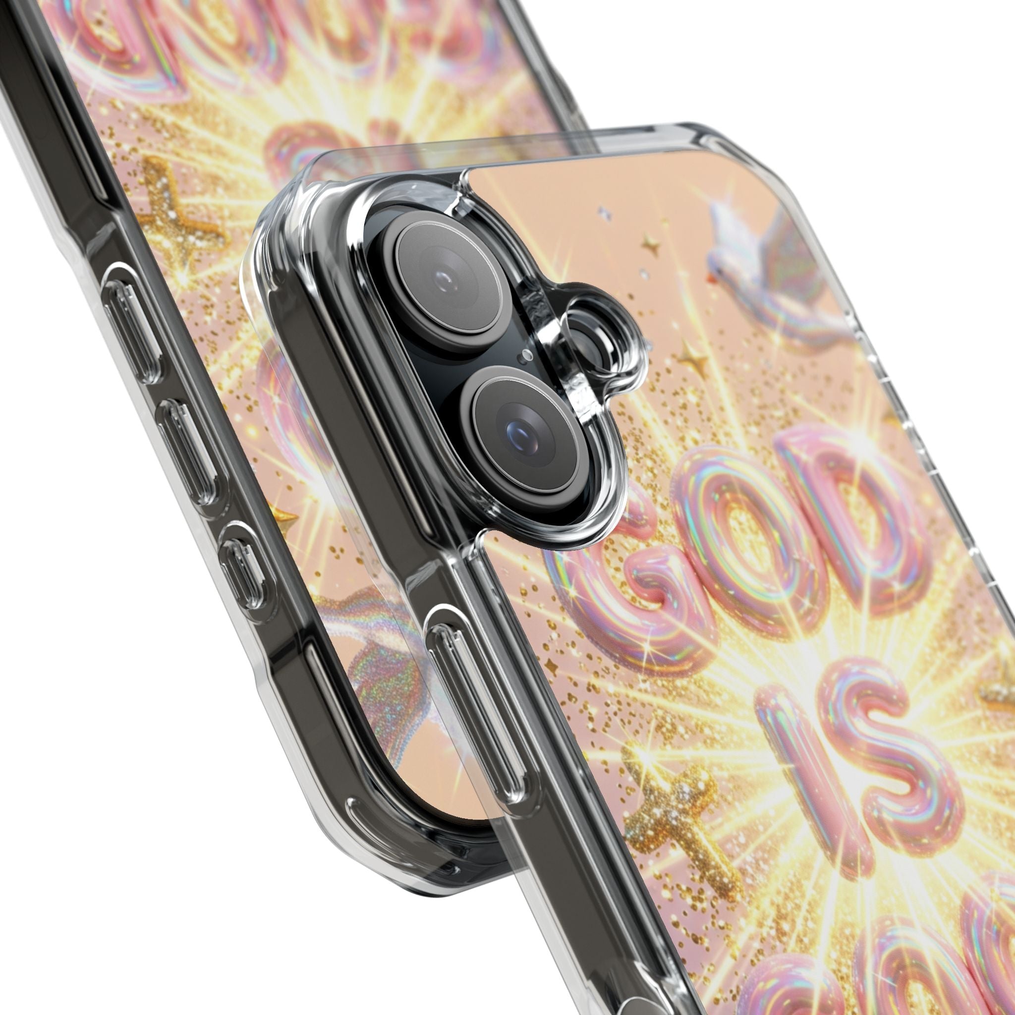 Clear Magnetic Phone Case — "God Is Good" Glitter Cross Design