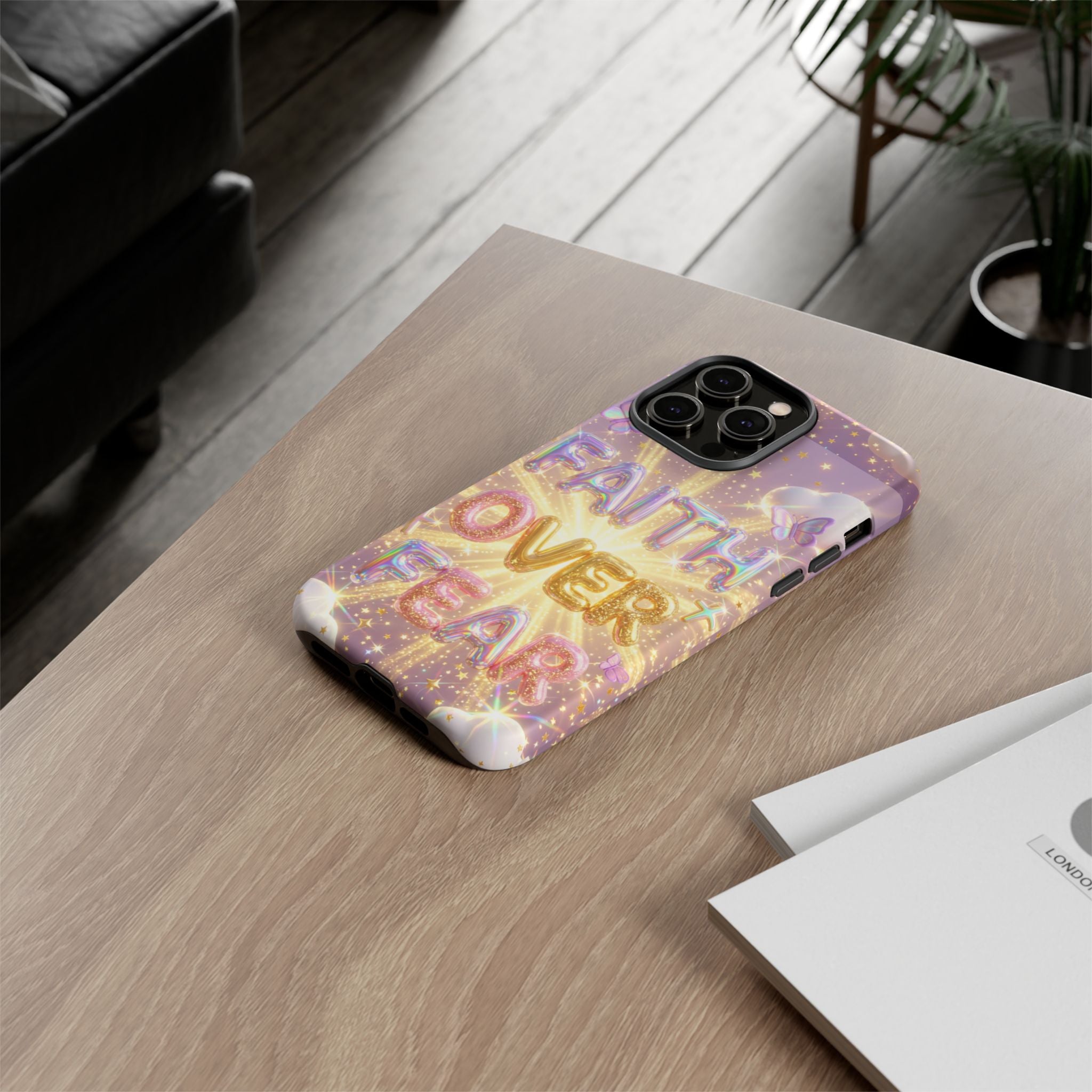 Faith Over Fear Glitter Phone Case — Inspirational Protective iPhone Cover