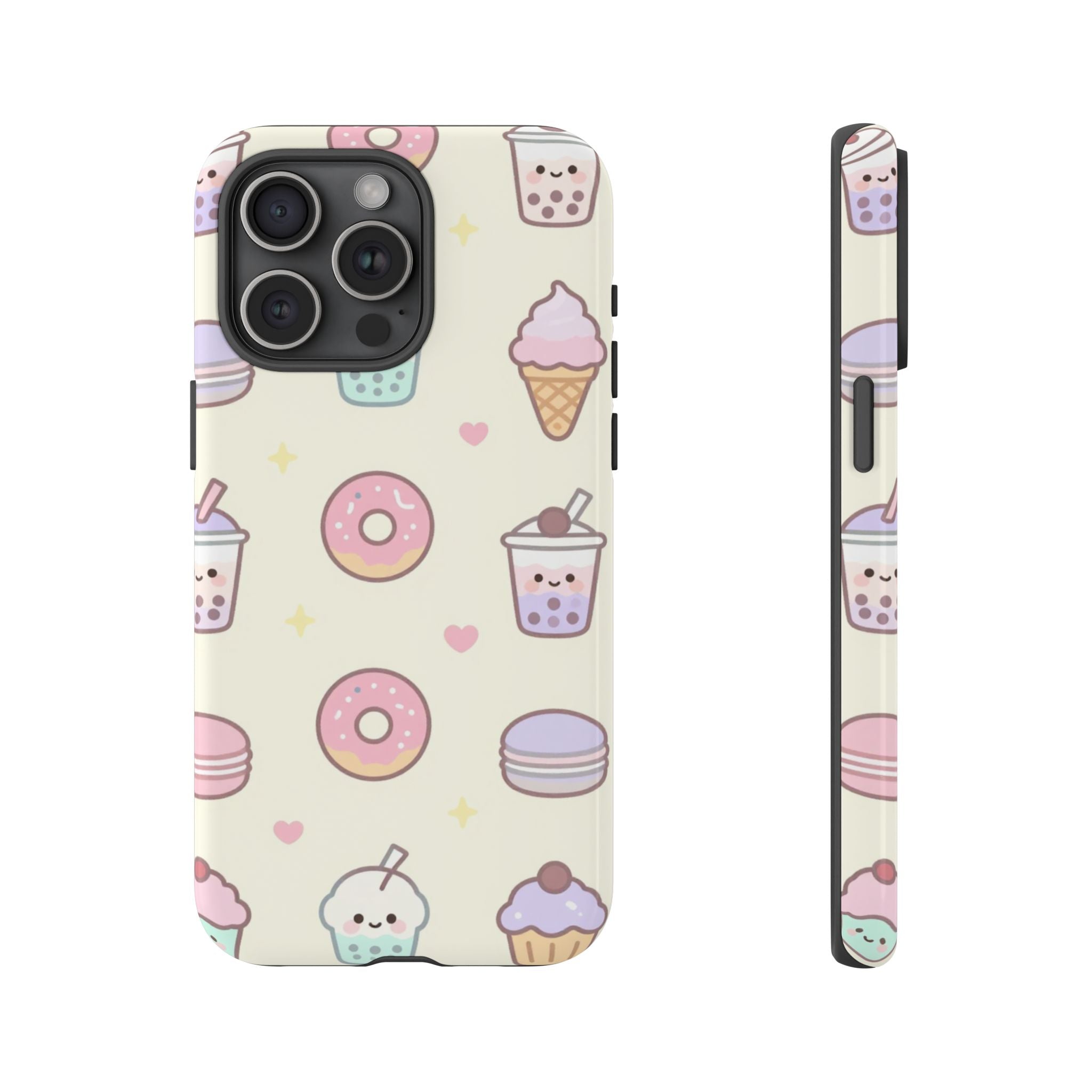 Kawaii Sweets Pattern Phone Case — Cute Donut, Cupcake & Bubble Tea Tough Case