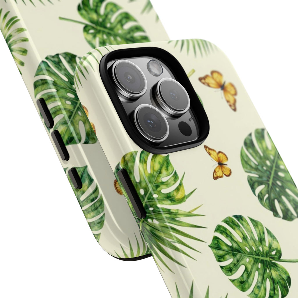 Green Monstera & Palm Leaves with Butterflies Case