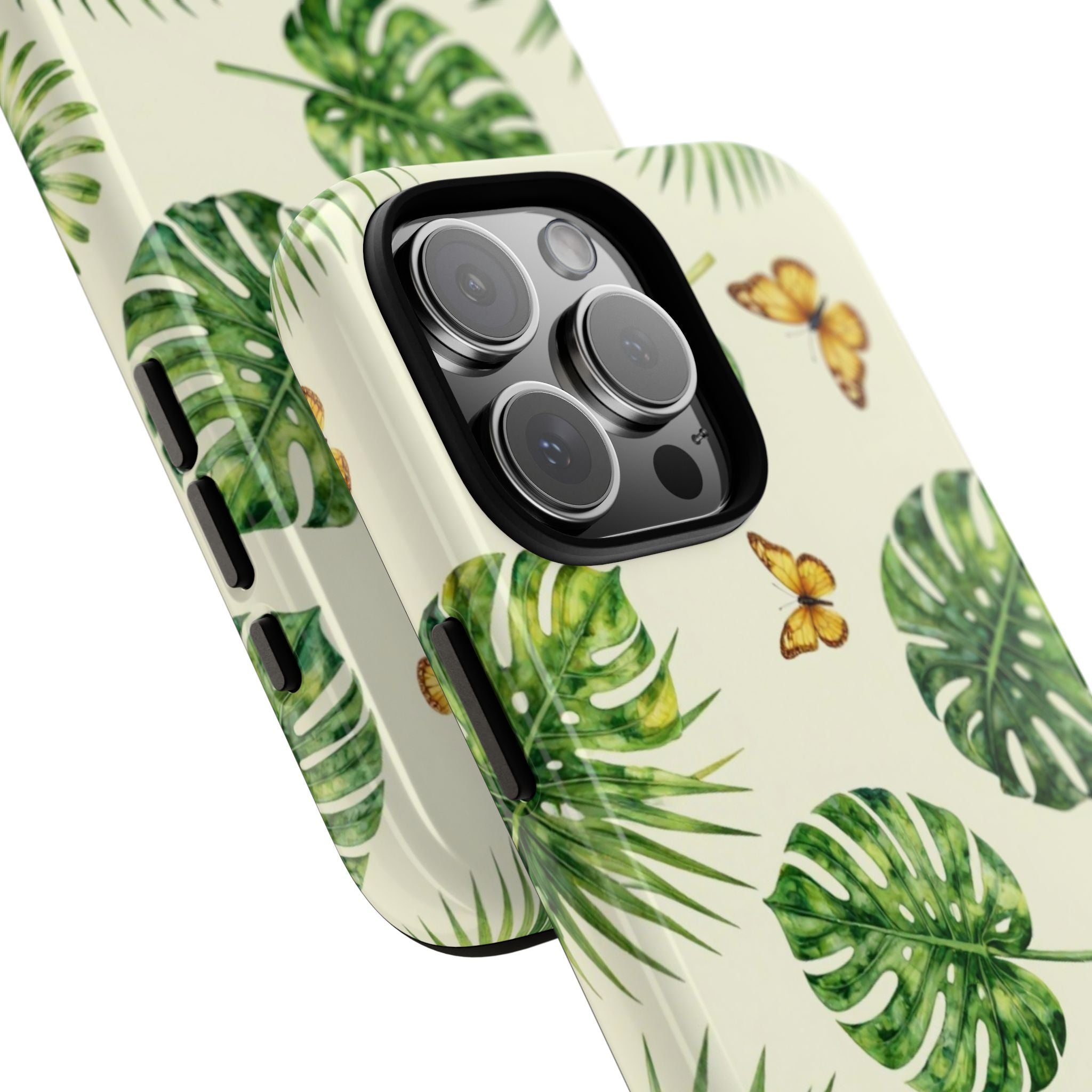 Green Monstera & Palm Leaves with Butterflies Case