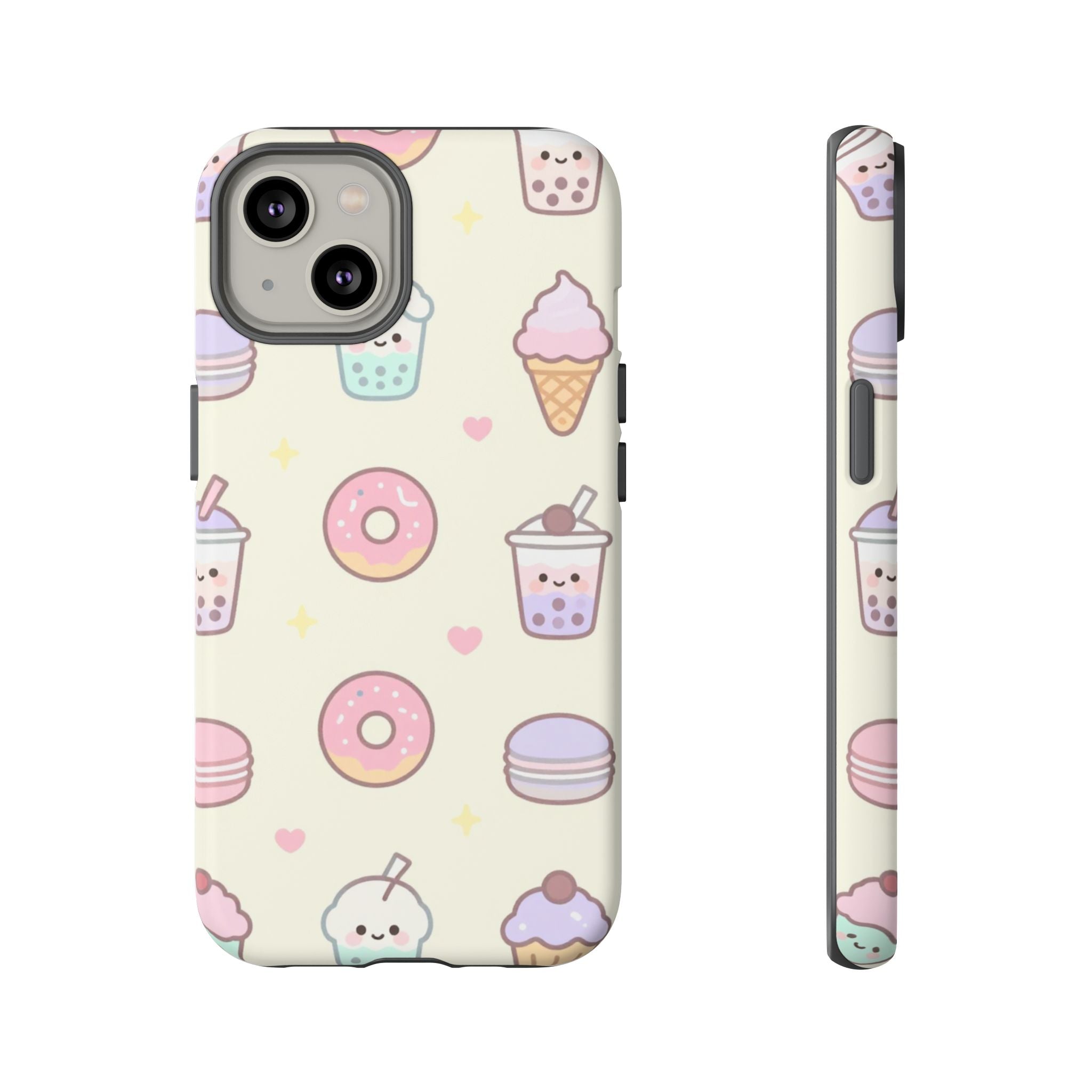 Kawaii Sweets Pattern Phone Case — Cute Donut, Cupcake & Bubble Tea Tough Case