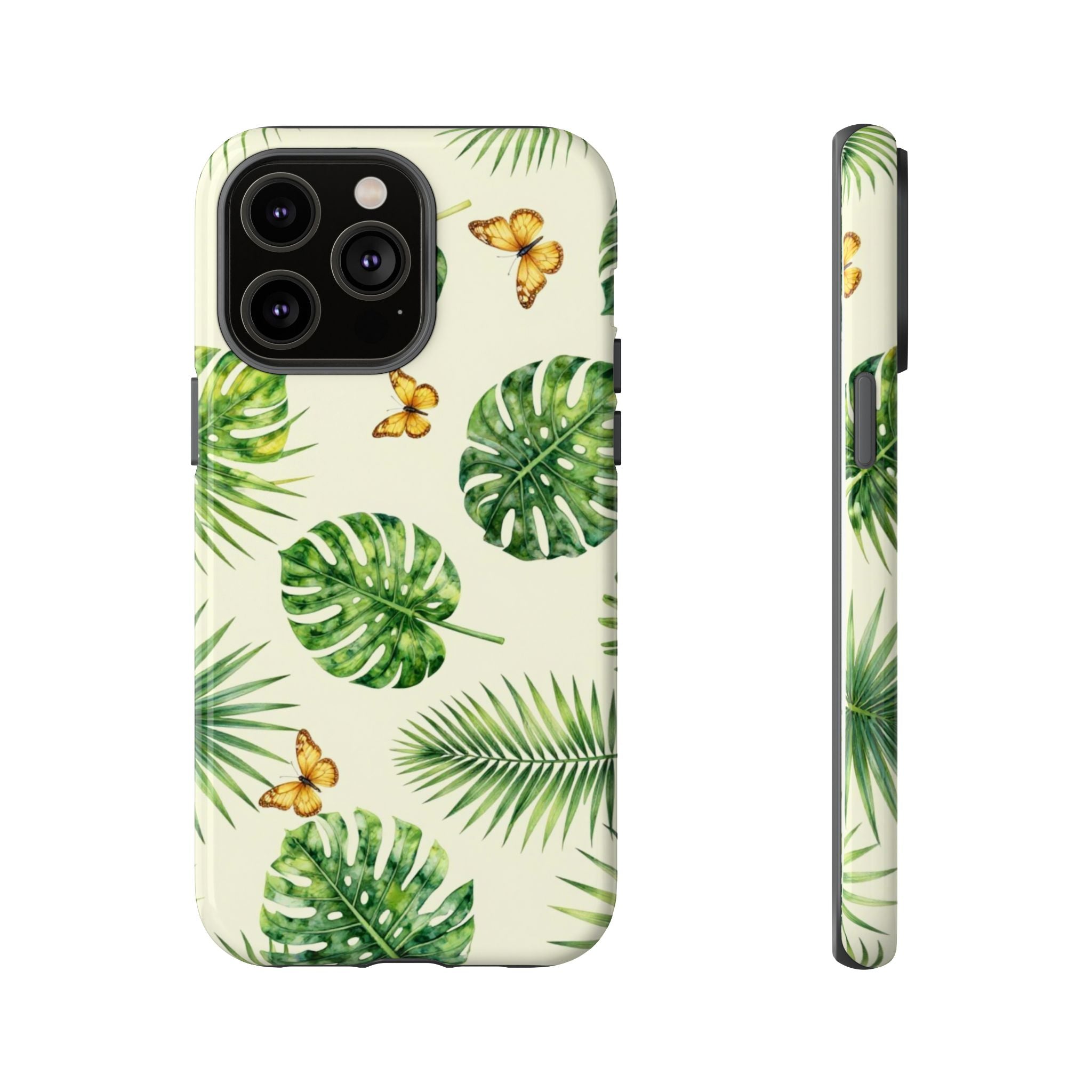 Green Monstera & Palm Leaves with Butterflies Case