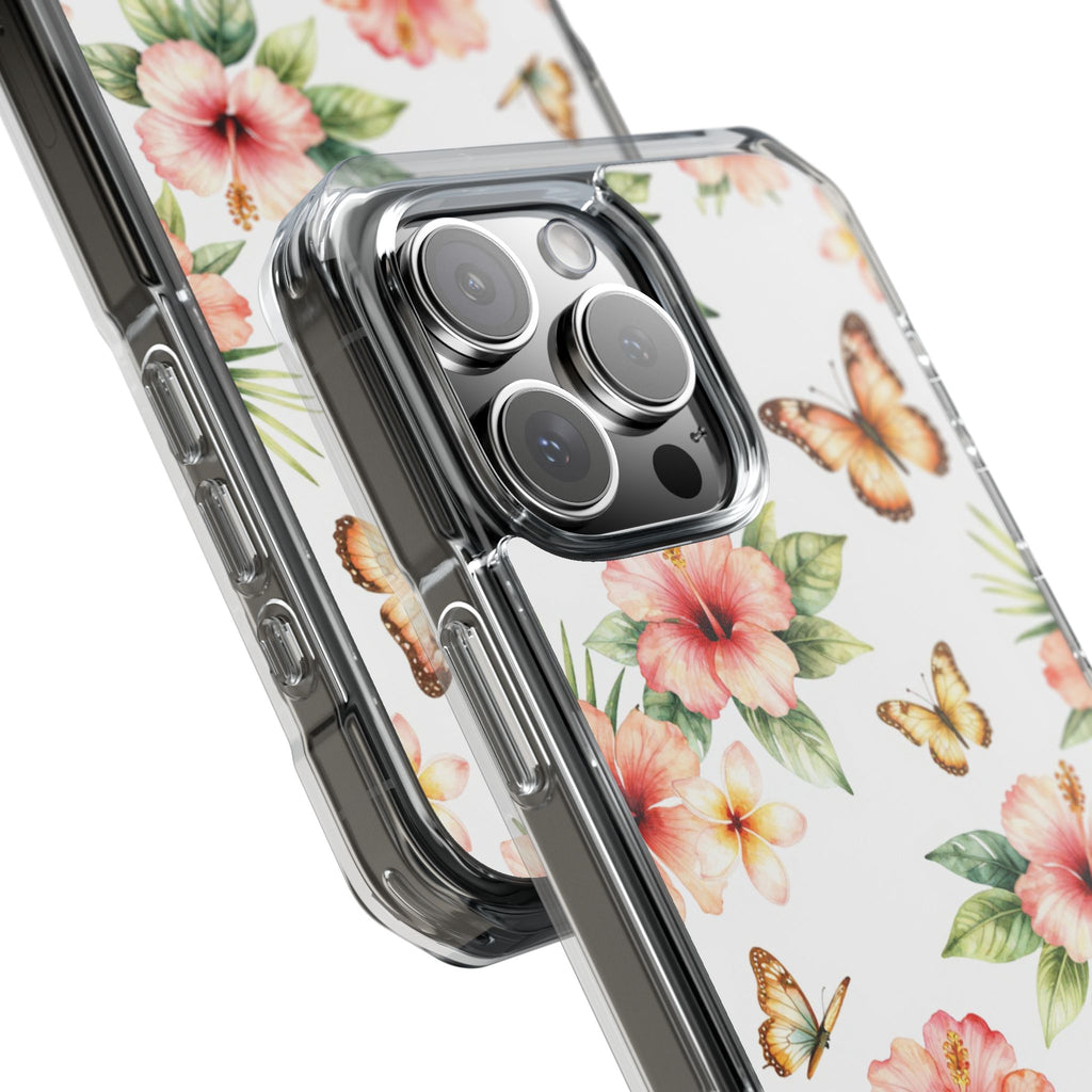 Clear Impact Phone Case — Tropical Hibiscus & Butterfly Magnetic Protective Cover