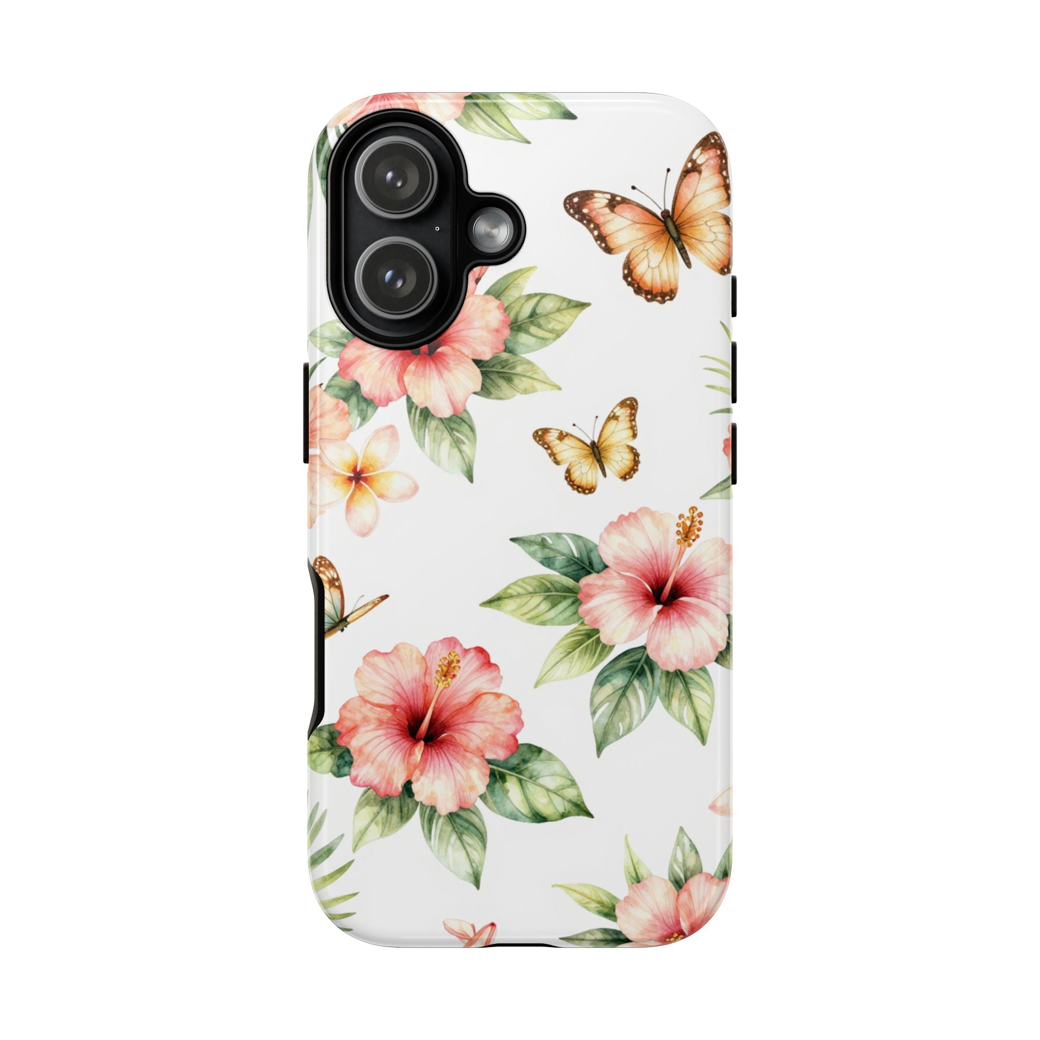 Floral Butterflies Tough Phone Case – Tropical Hibiscus Protective Cover