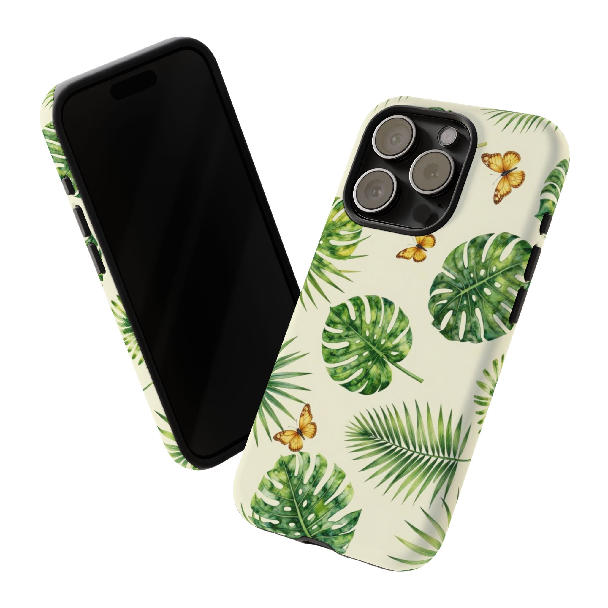 Green Monstera & Palm Leaves with Butterflies Case