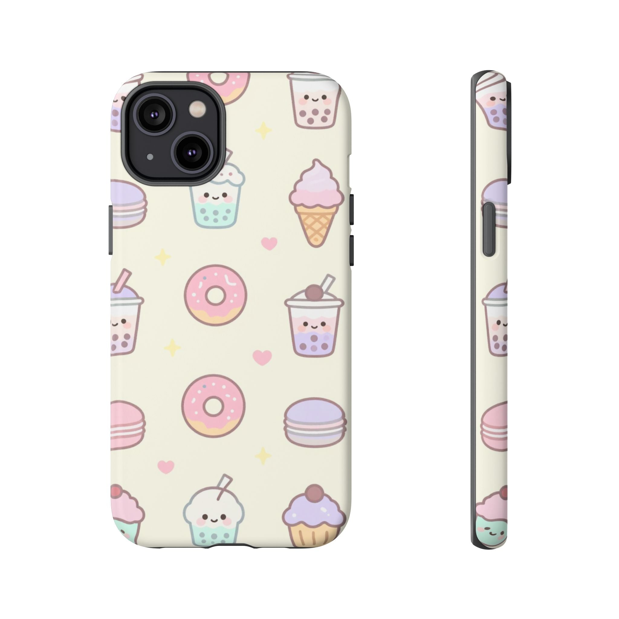 Kawaii Sweets Pattern Phone Case — Cute Donut, Cupcake & Bubble Tea Tough Case