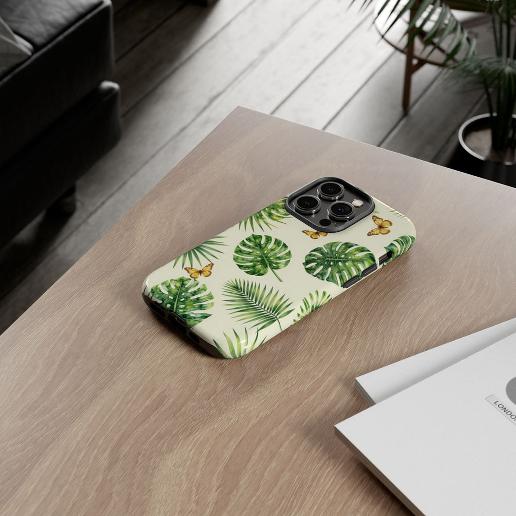 Green Monstera & Palm Leaves with Butterflies Case