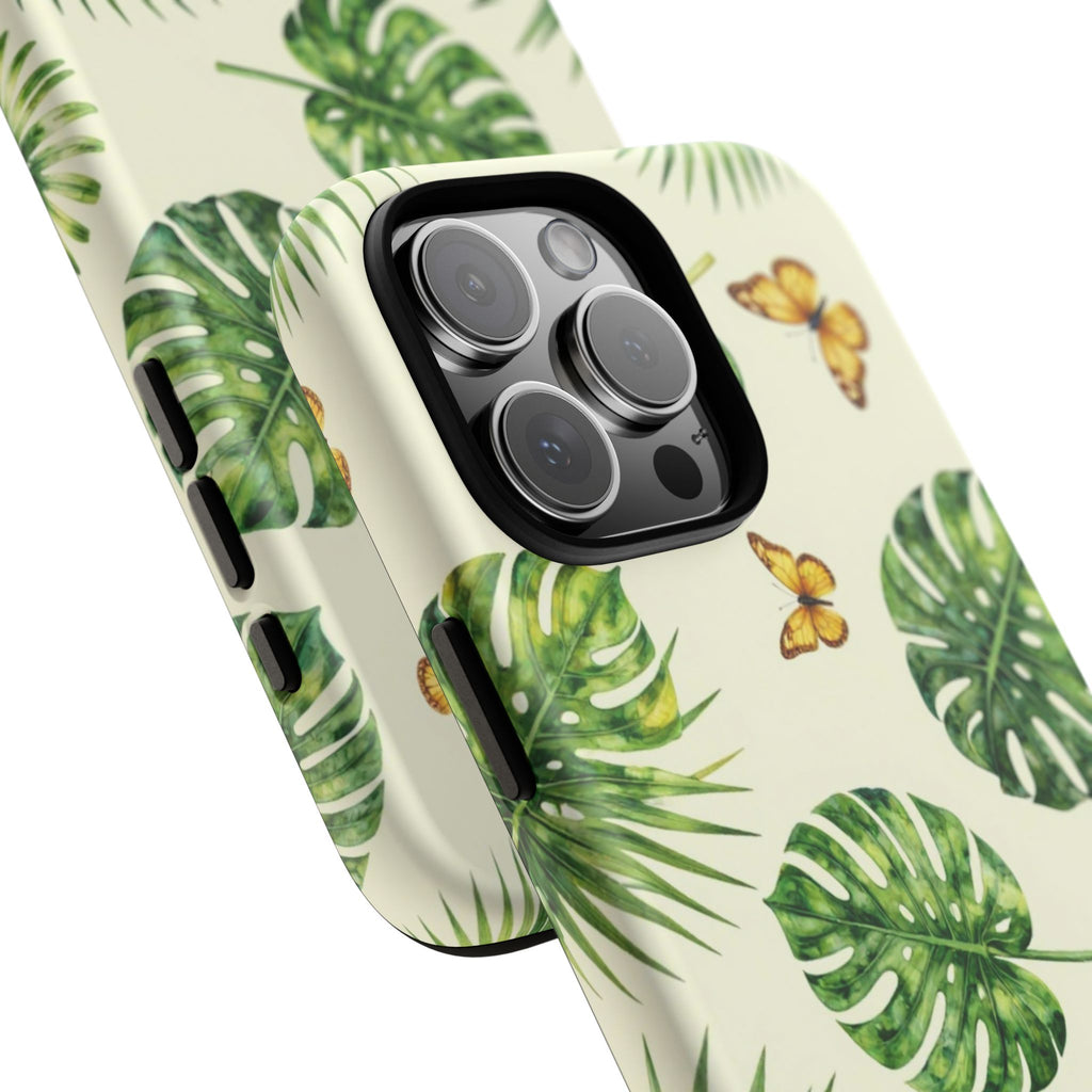 Green Monstera & Palm Leaves with Butterflies Case