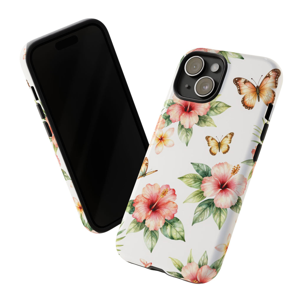 Floral Butterflies Tough Phone Case – Tropical Hibiscus Protective Cover