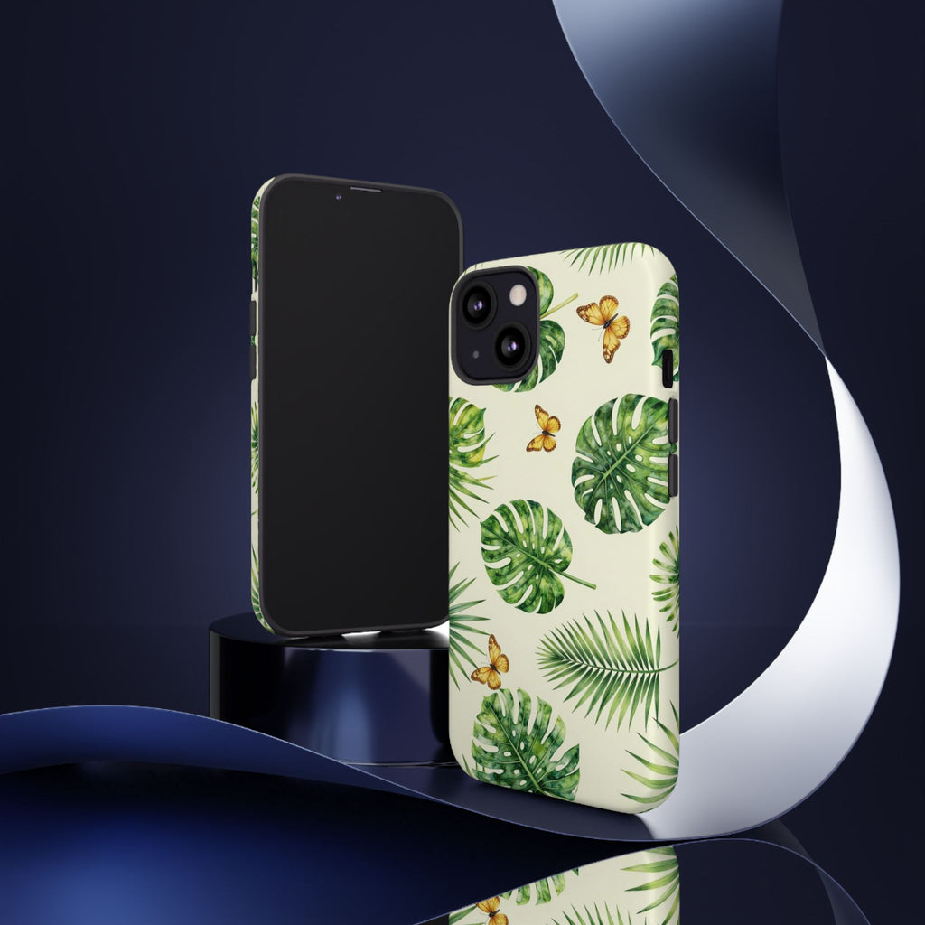 Green Monstera & Palm Leaves with Butterflies Case
