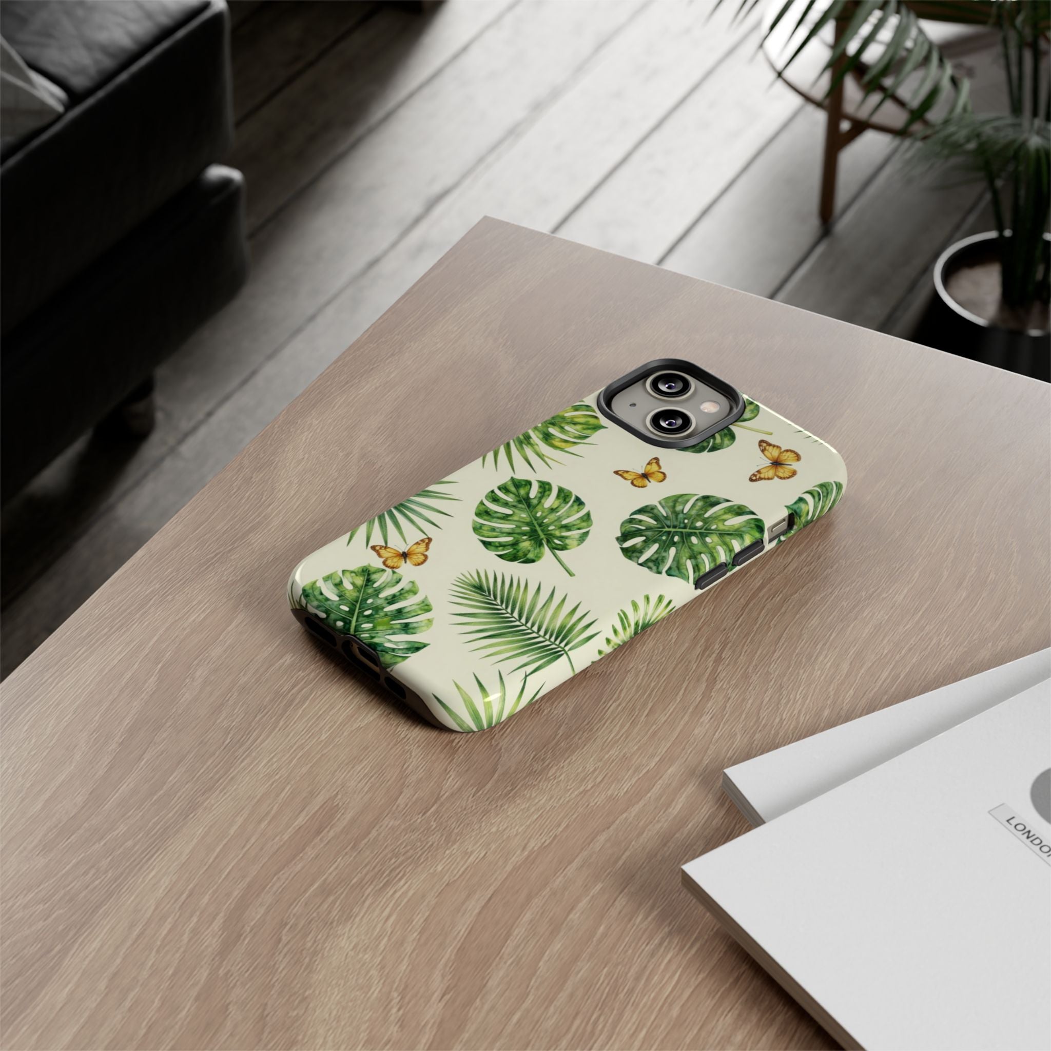 Green Monstera & Palm Leaves with Butterflies Case