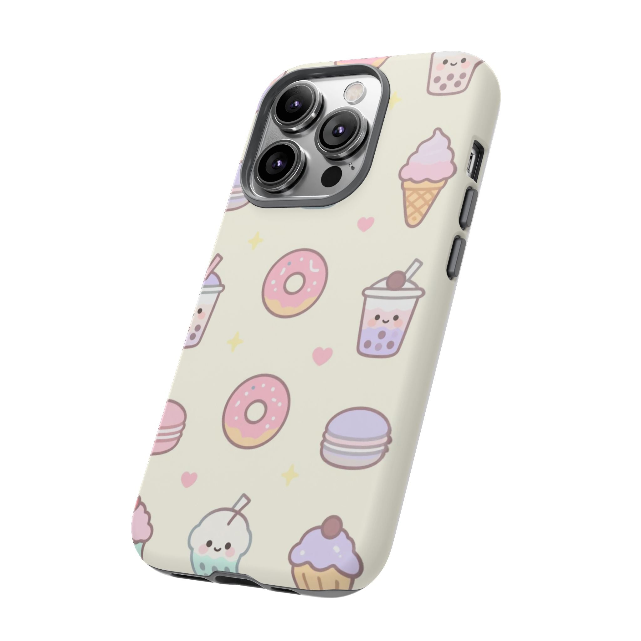 Kawaii Sweets Pattern Phone Case — Cute Donut, Cupcake & Bubble Tea Tough Case