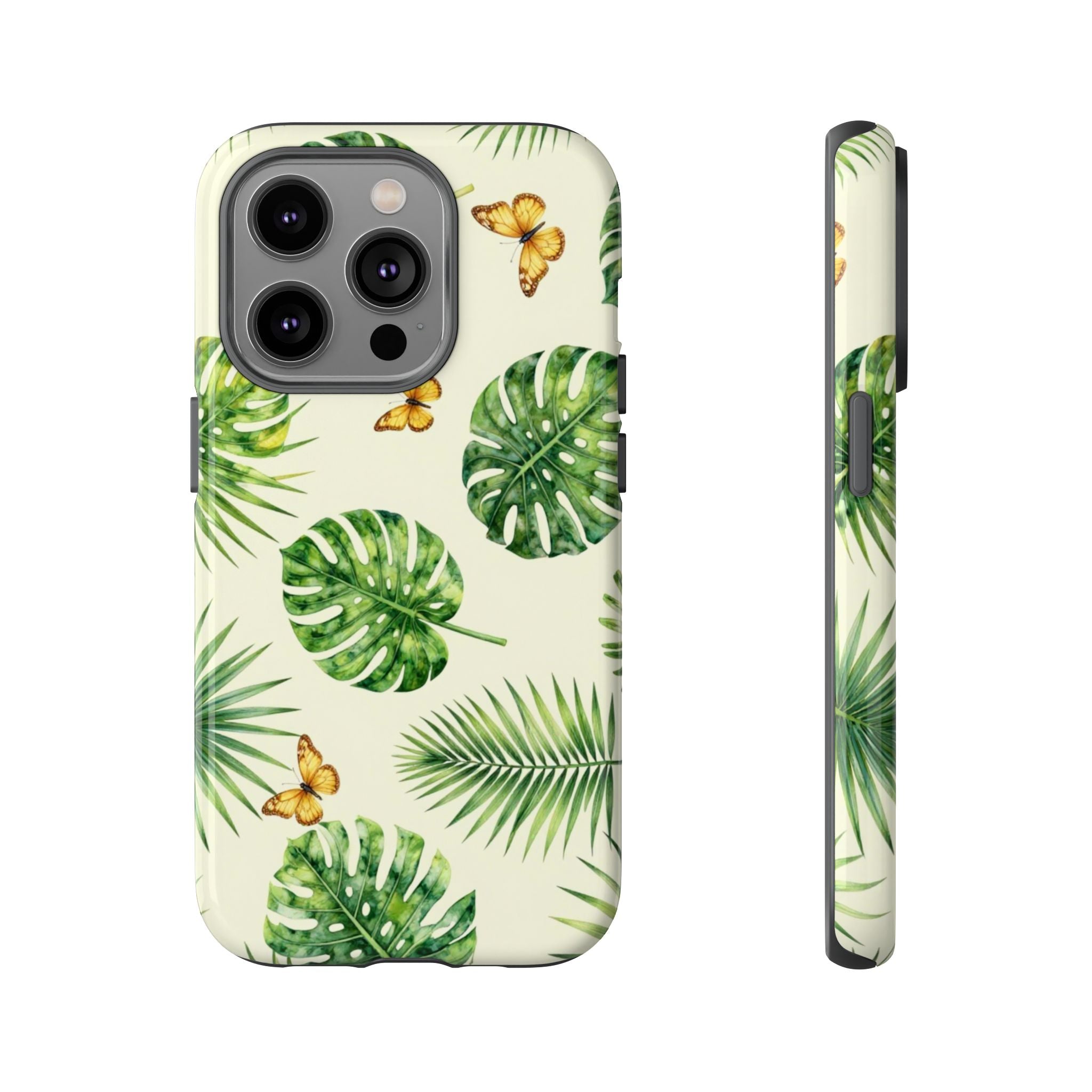 Green Monstera & Palm Leaves with Butterflies Case