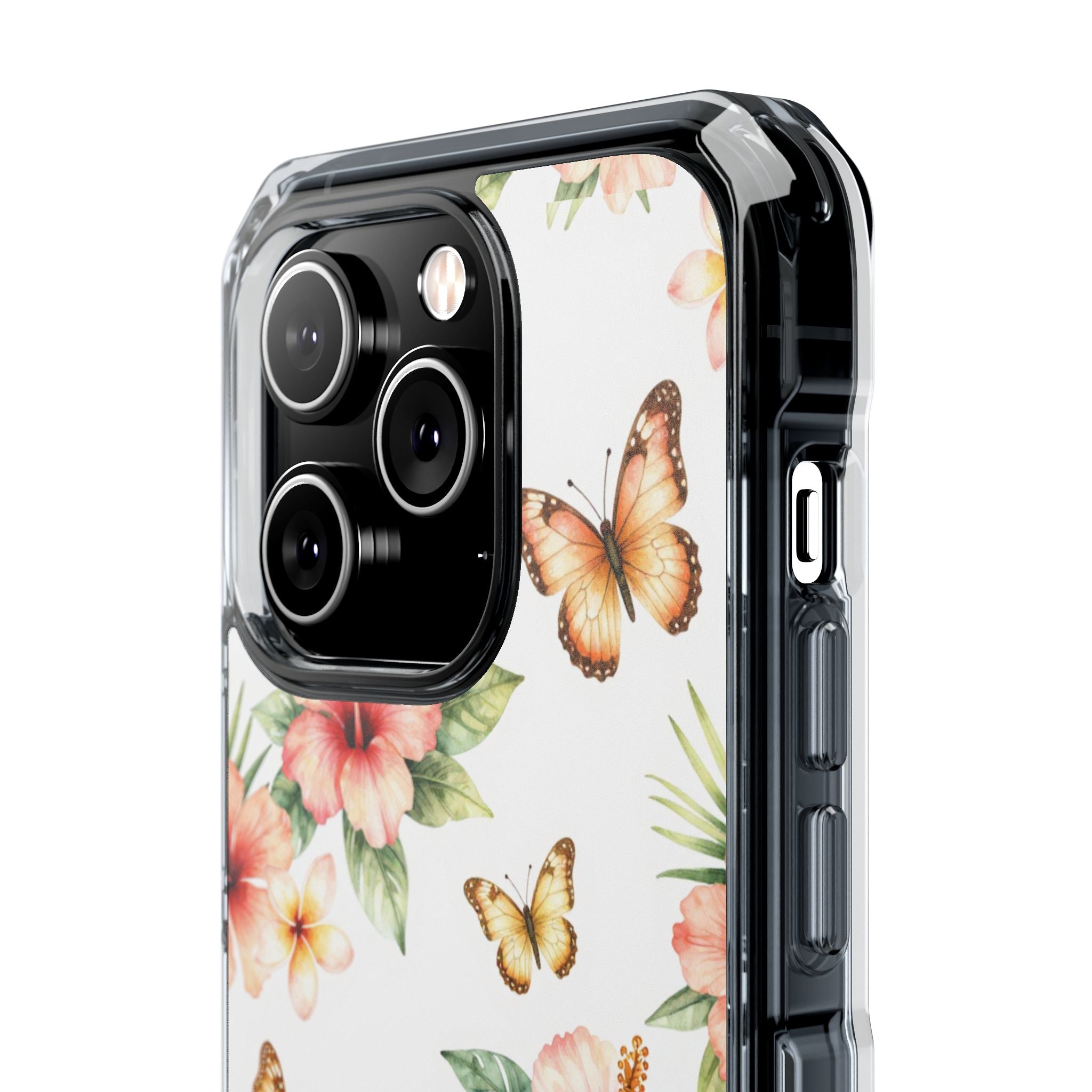 Clear Impact Phone Case — Tropical Hibiscus & Butterfly Magnetic Protective Cover