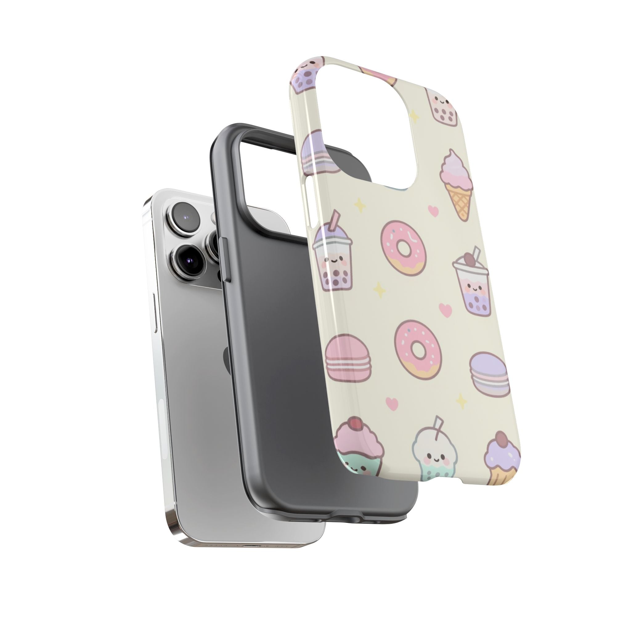 Kawaii Sweets Pattern Phone Case — Cute Donut, Cupcake & Bubble Tea Tough Case