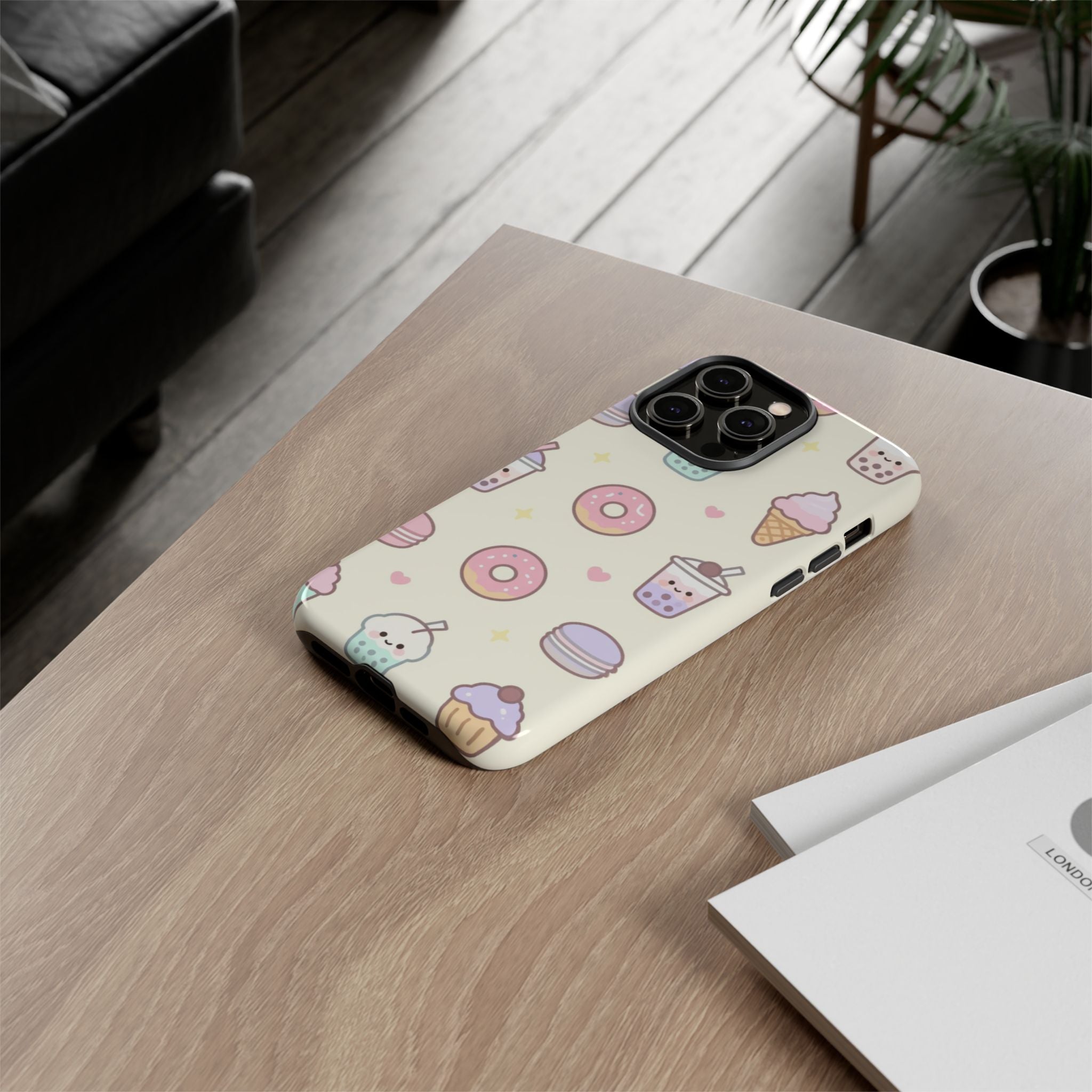 Kawaii Sweets Pattern Phone Case — Cute Donut, Cupcake & Bubble Tea Tough Case