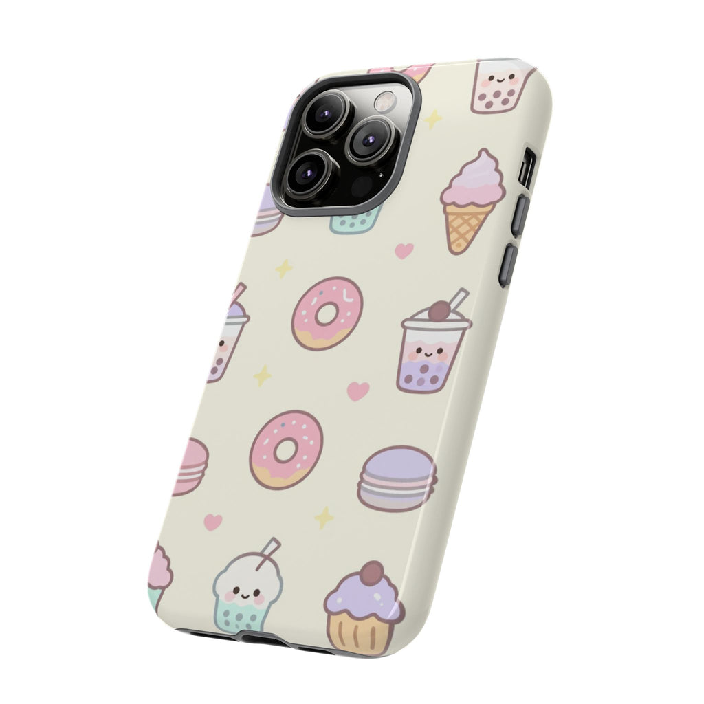 Kawaii Sweets Pattern Phone Case — Cute Donut, Cupcake & Bubble Tea Tough Case