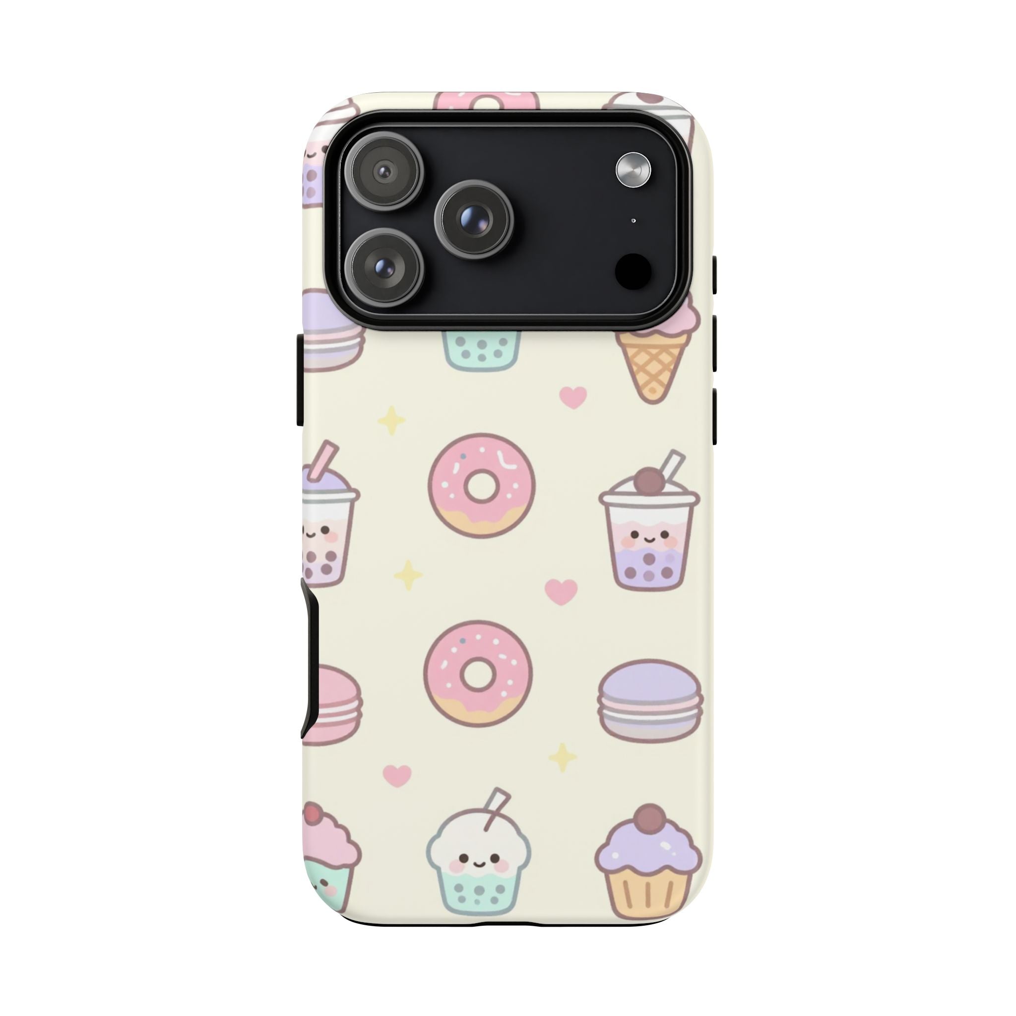 Kawaii Sweets Pattern Phone Case — Cute Donut, Cupcake & Bubble Tea Tough Case