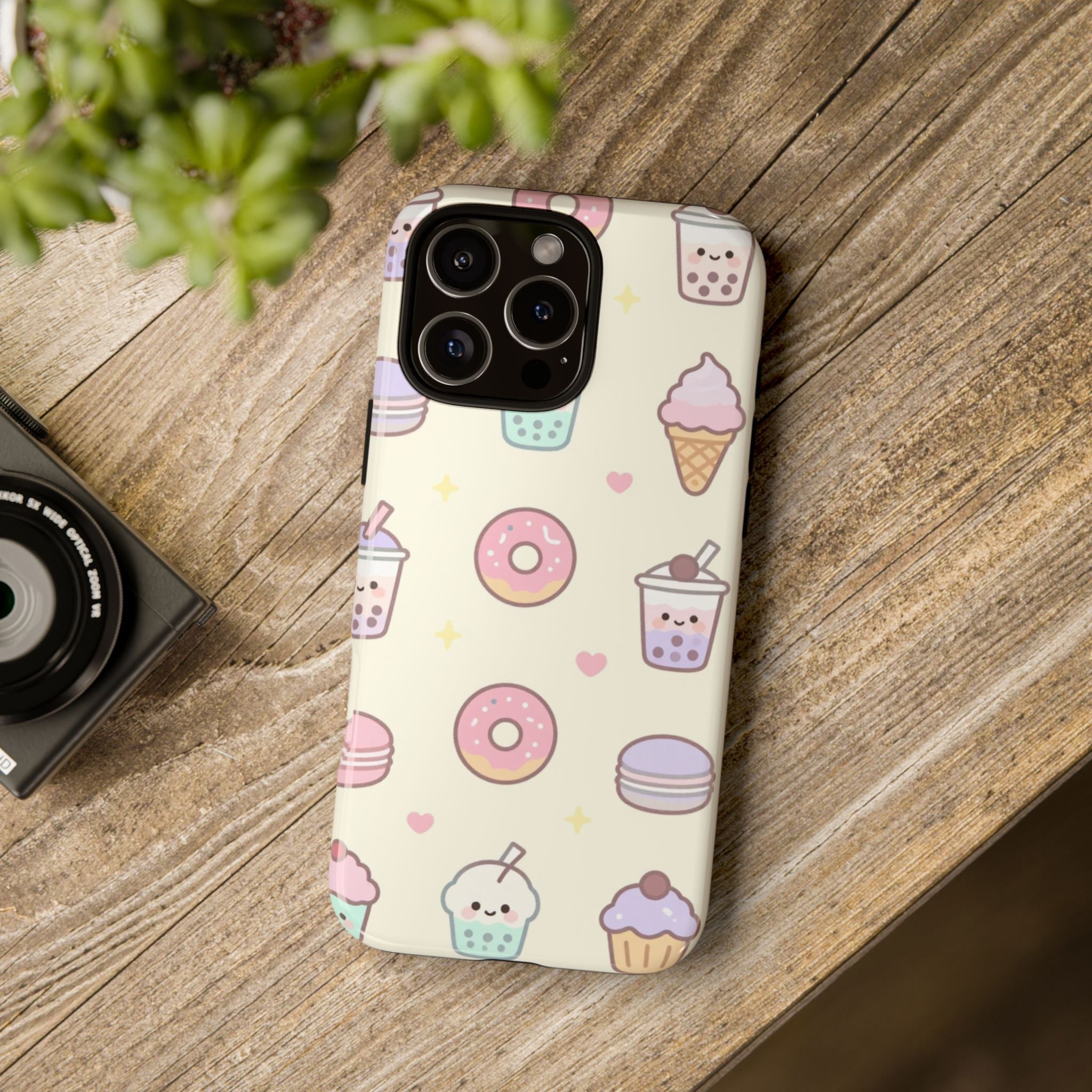 Kawaii Sweets Pattern Phone Case — Cute Donut, Cupcake & Bubble Tea Tough Case