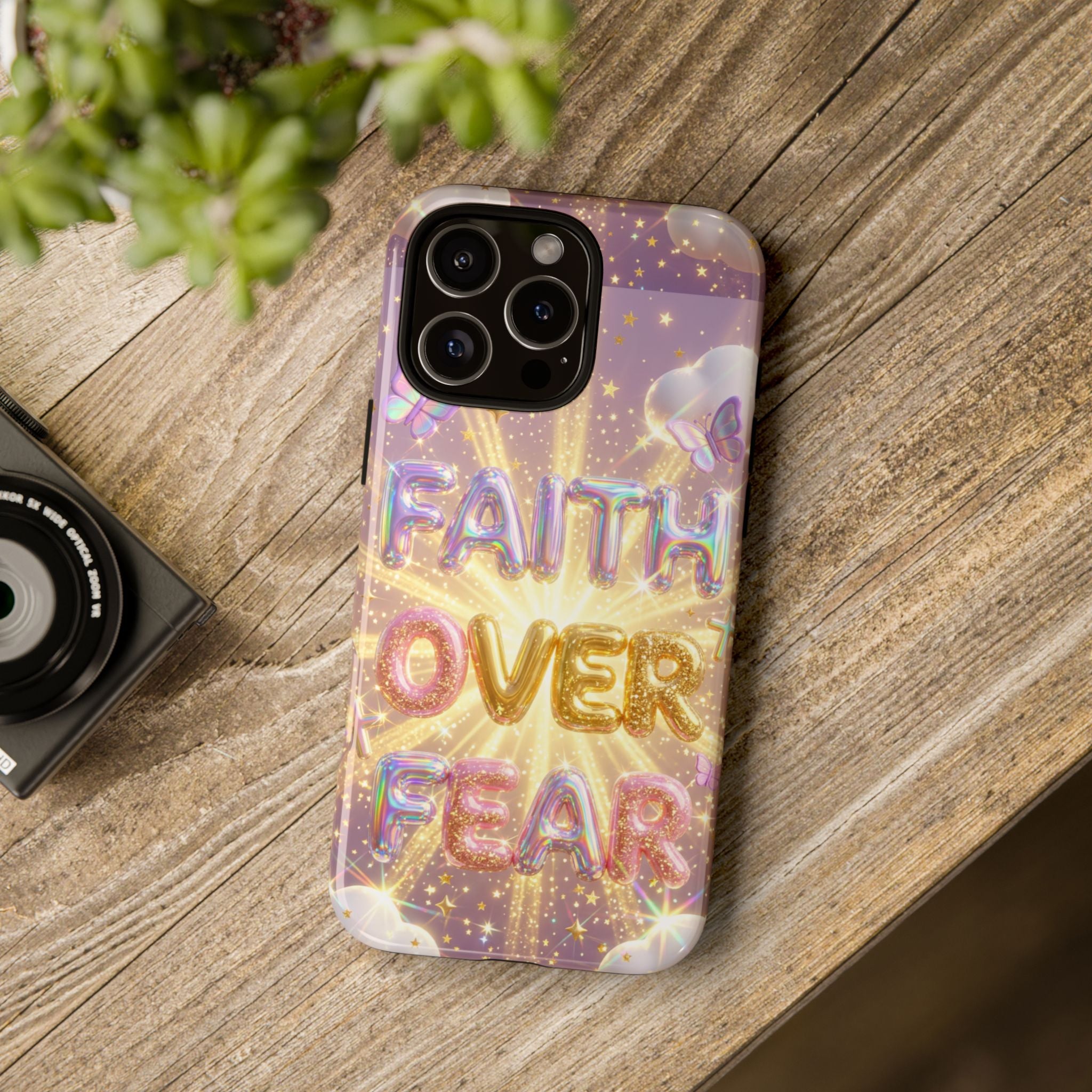 Faith Over Fear Glitter Phone Case — Inspirational Protective iPhone Cover