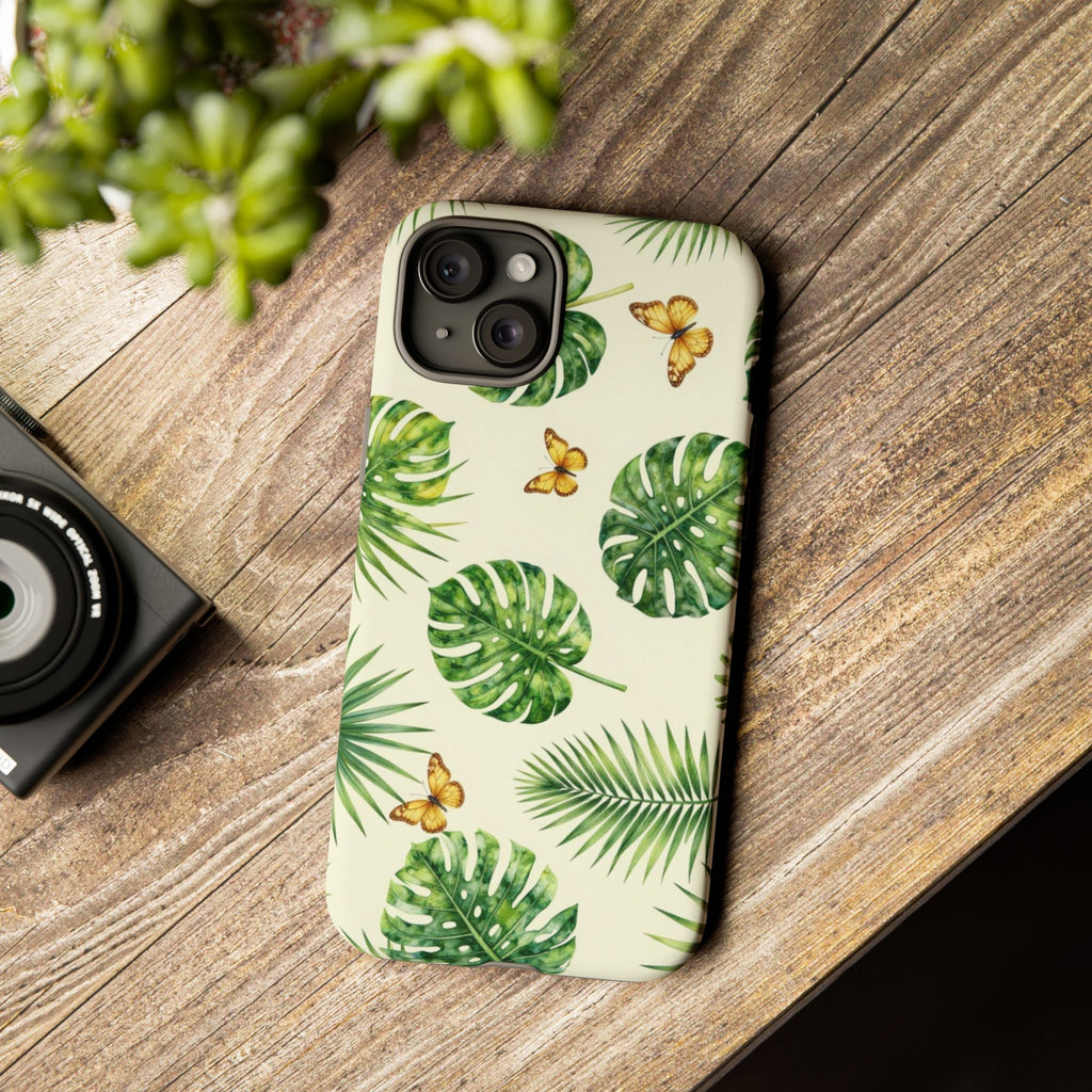 Green Monstera & Palm Leaves with Butterflies Case
