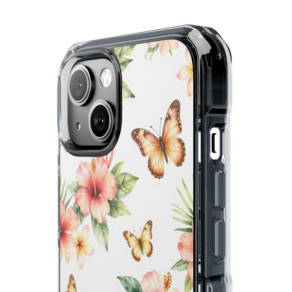 Clear Impact Phone Case — Tropical Hibiscus & Butterfly Magnetic Protective Cover