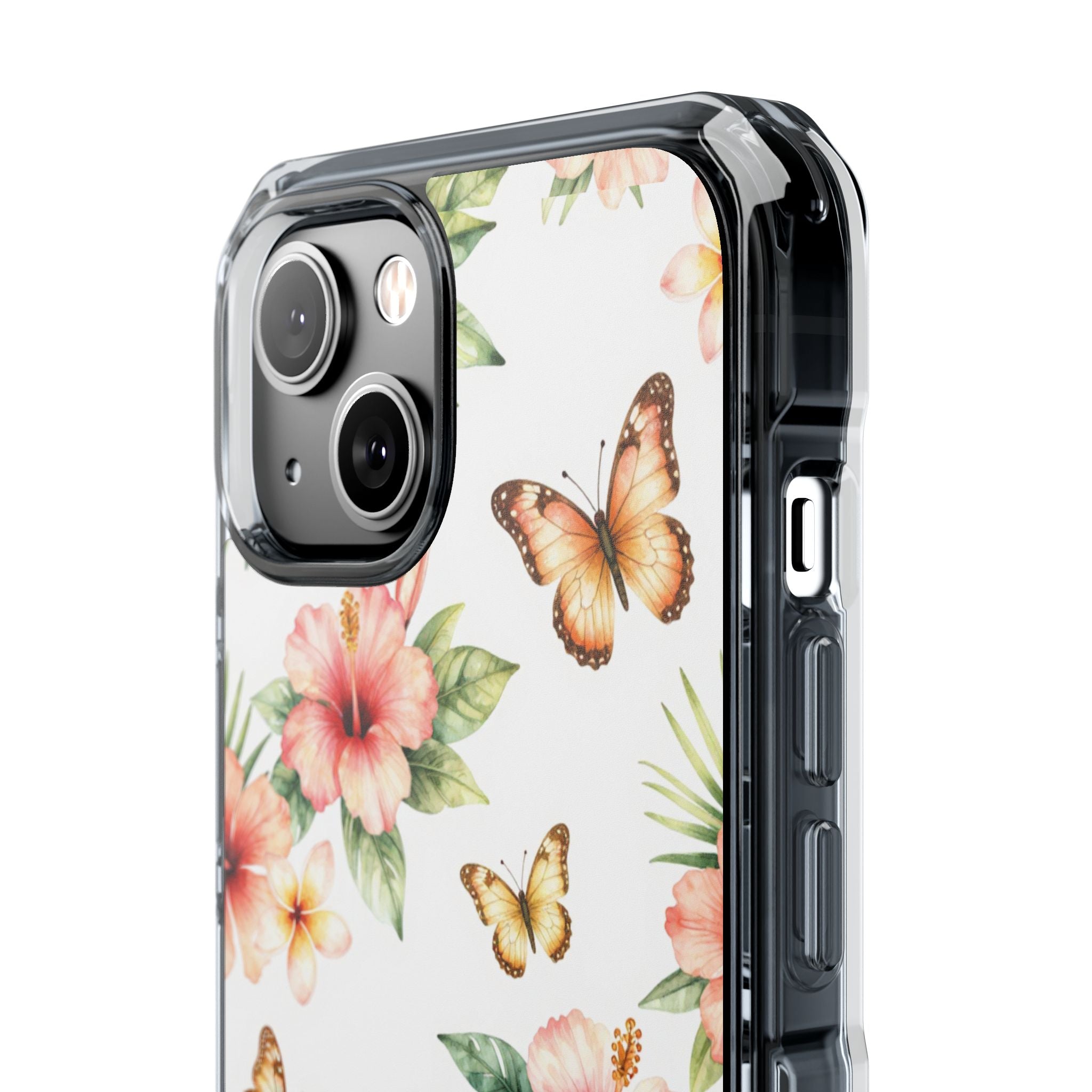 Clear Impact Phone Case — Tropical Hibiscus & Butterfly Magnetic Protective Cover