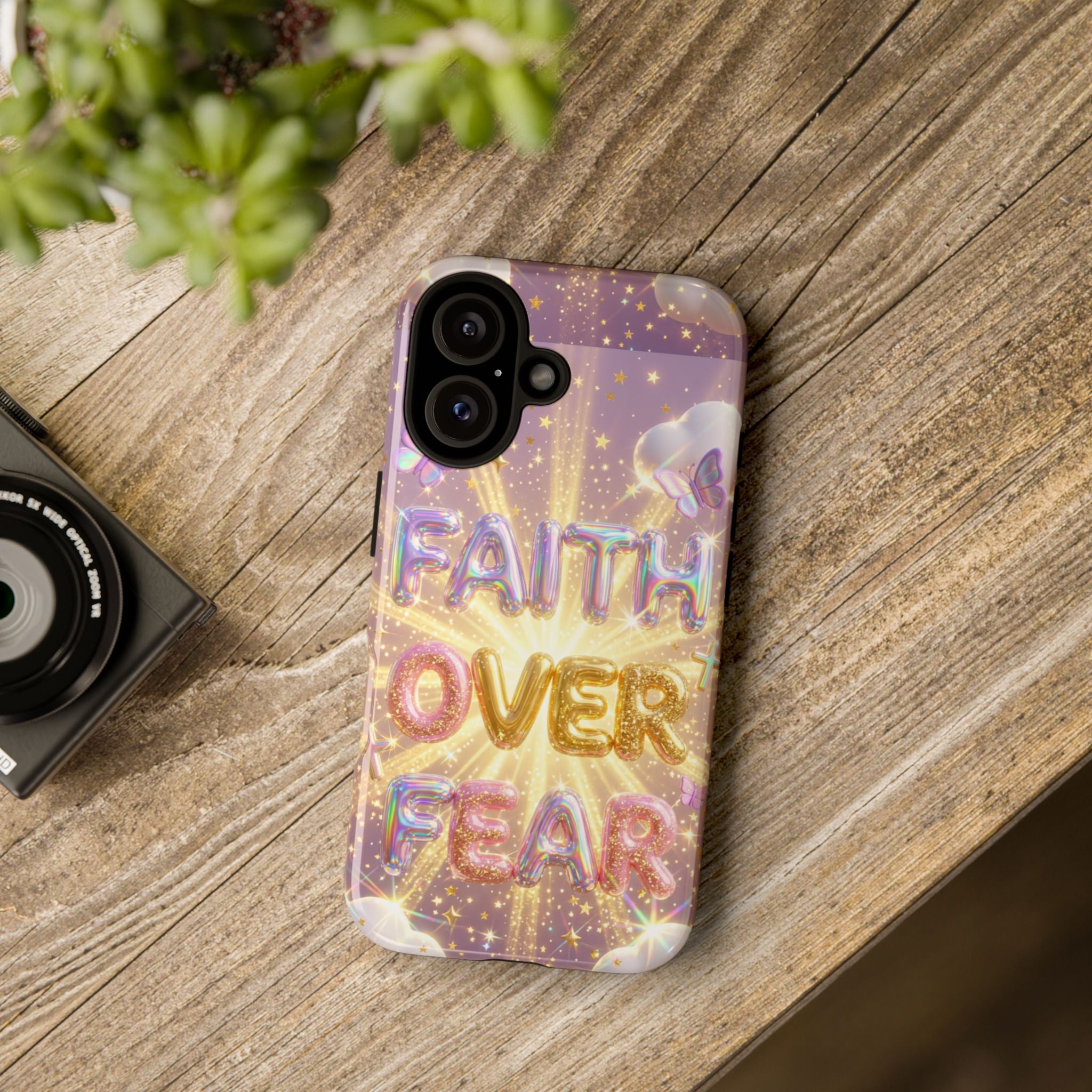 Faith Over Fear Glitter Phone Case — Inspirational Protective iPhone Cover