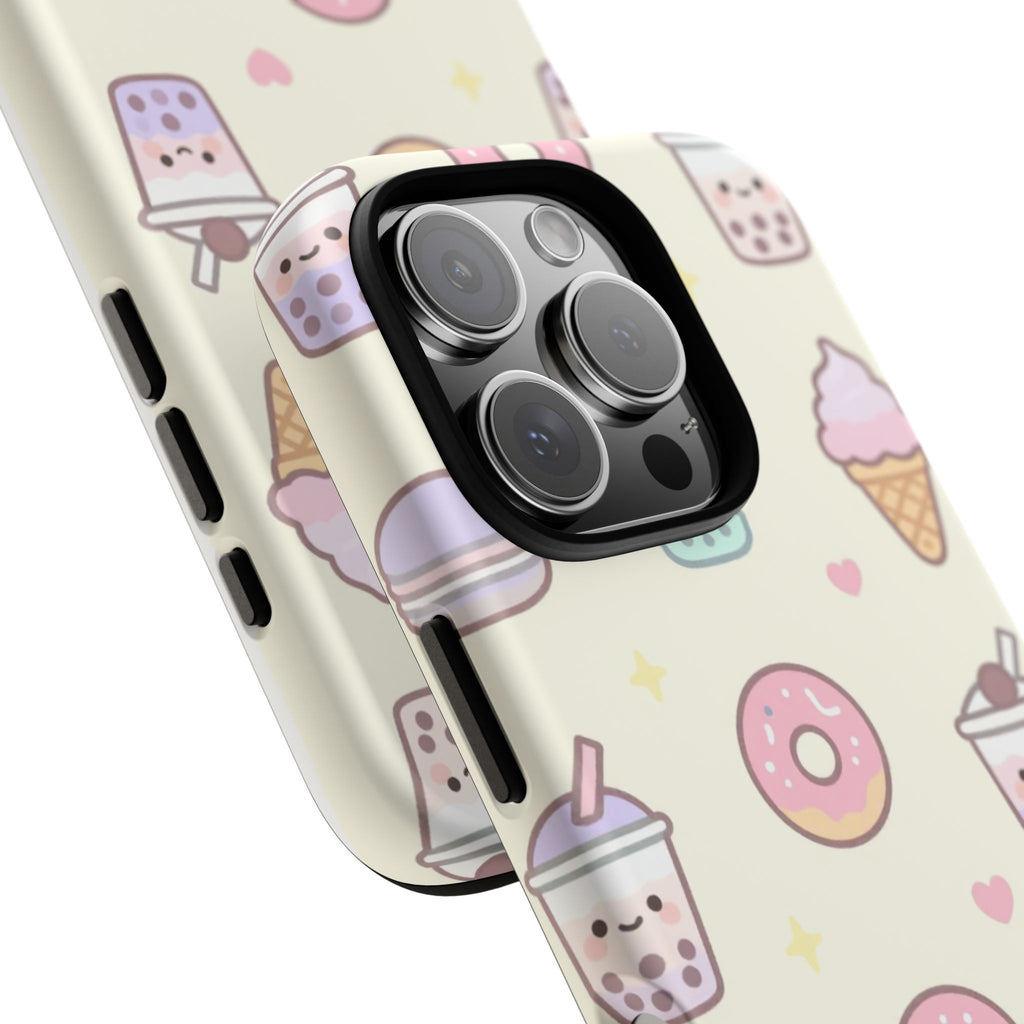 Kawaii Sweets Pattern Phone Case — Cute Donut, Cupcake & Bubble Tea Tough Case