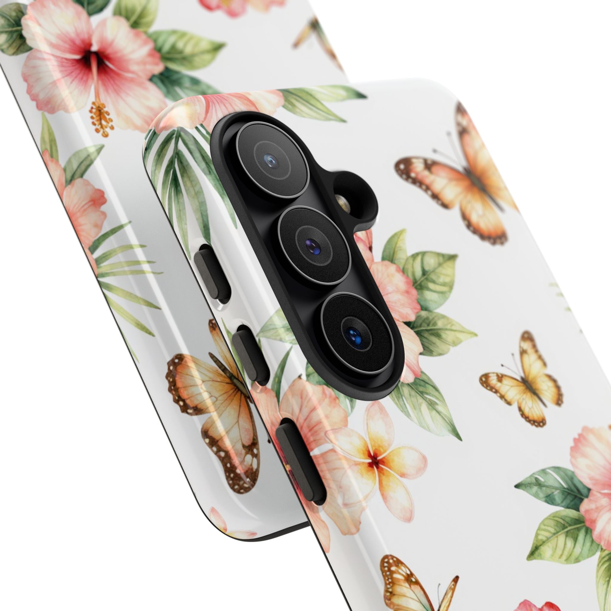 Floral Butterflies Tough Phone Case – Tropical Hibiscus Protective Cover