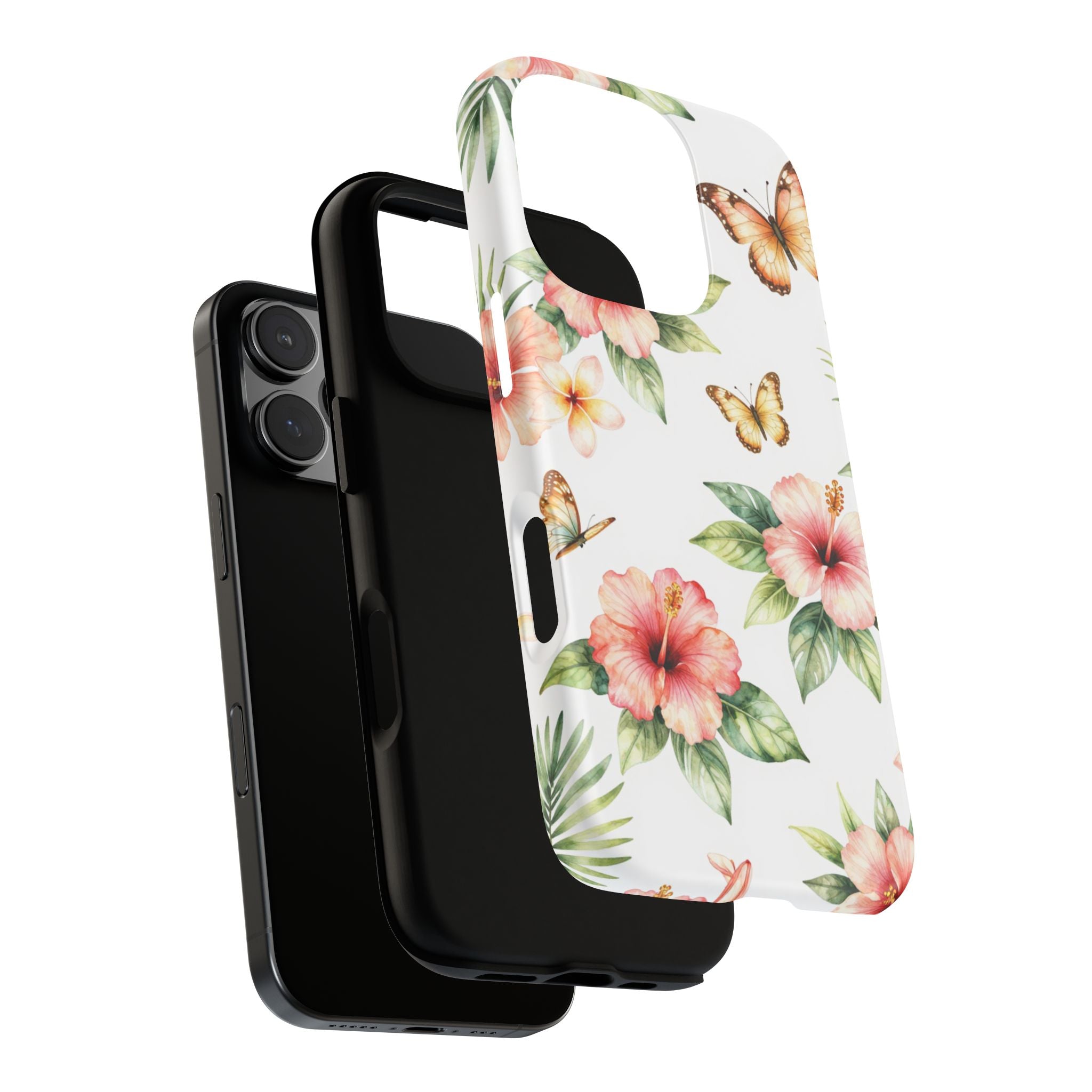Floral Butterflies Tough Phone Case – Tropical Hibiscus Protective Cover