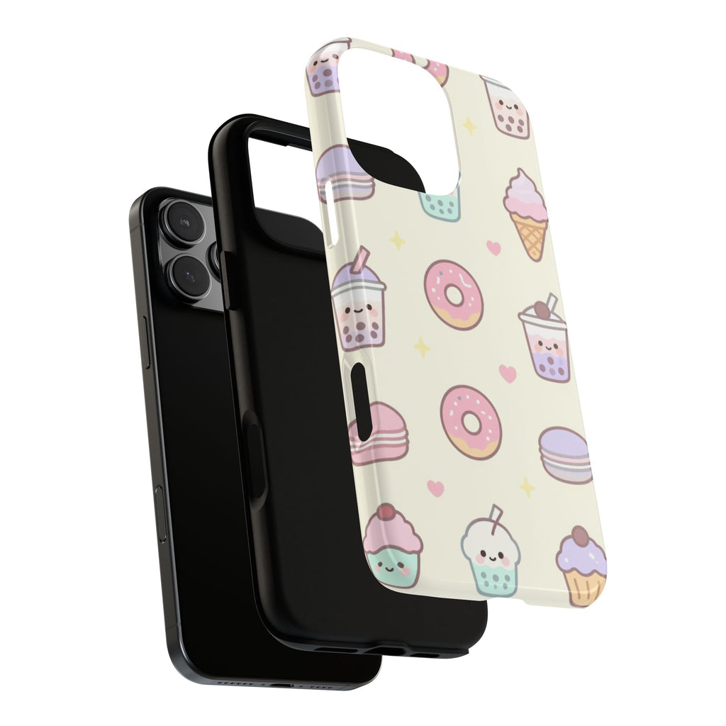 Kawaii Sweets Pattern Phone Case — Cute Donut, Cupcake & Bubble Tea Tough Case