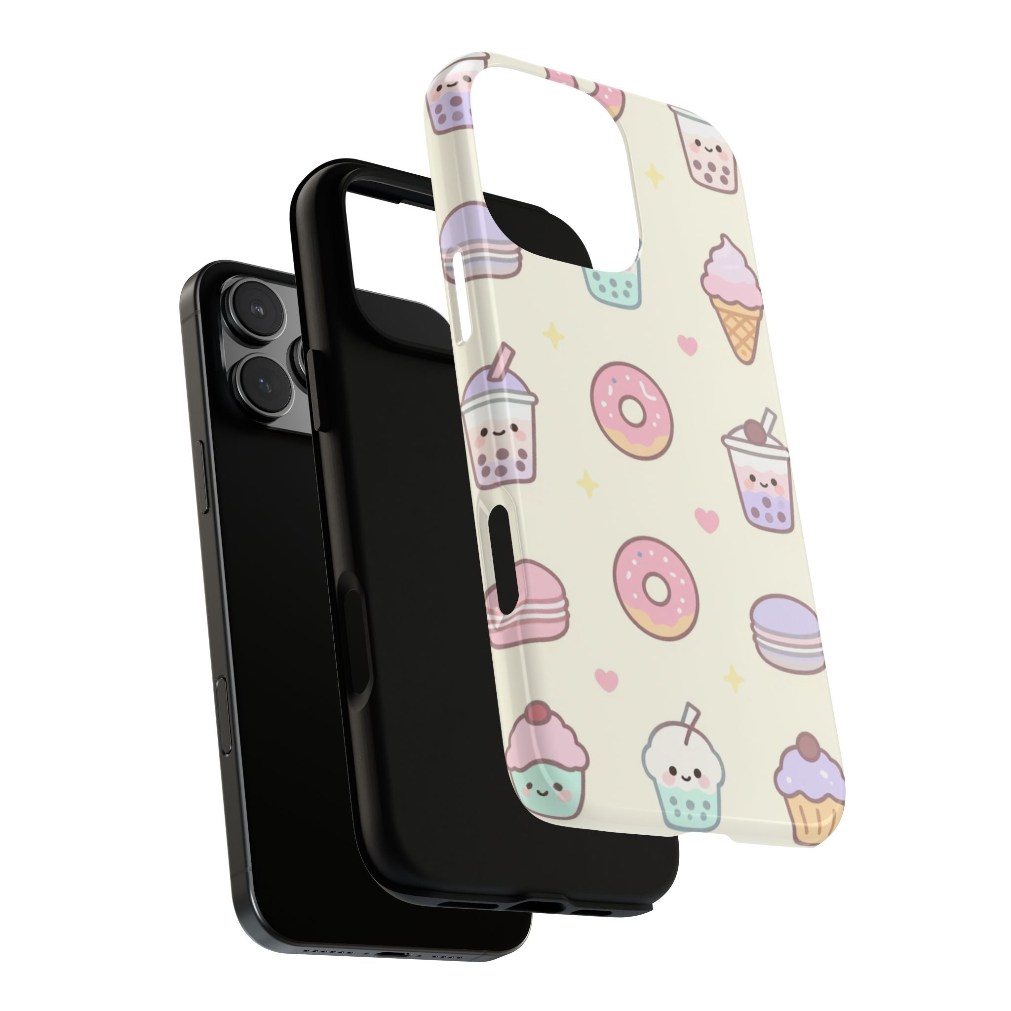 Kawaii Sweets Pattern Phone Case — Cute Donut, Cupcake & Bubble Tea Tough Case