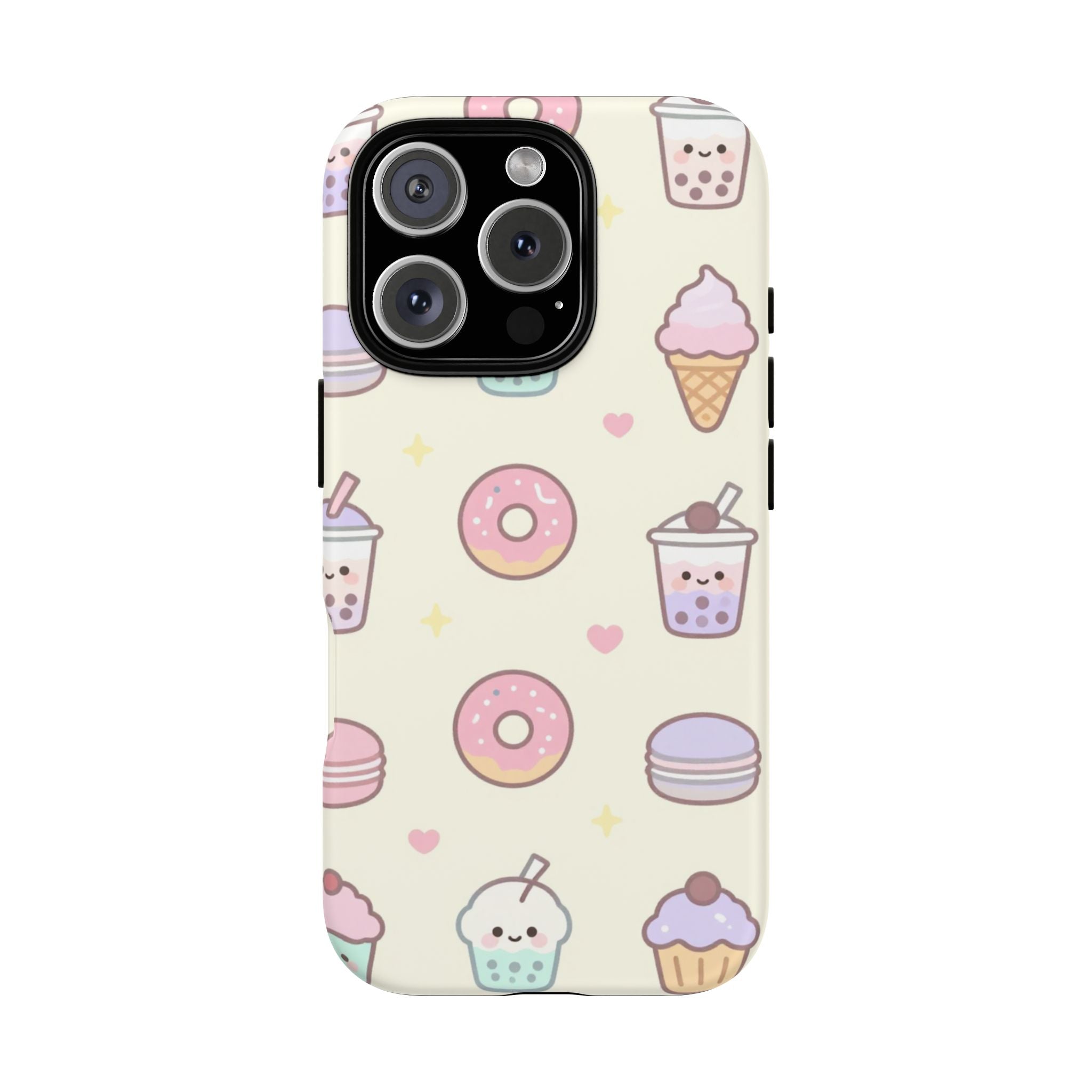 Kawaii Sweets Pattern Phone Case — Cute Donut, Cupcake & Bubble Tea Tough Case