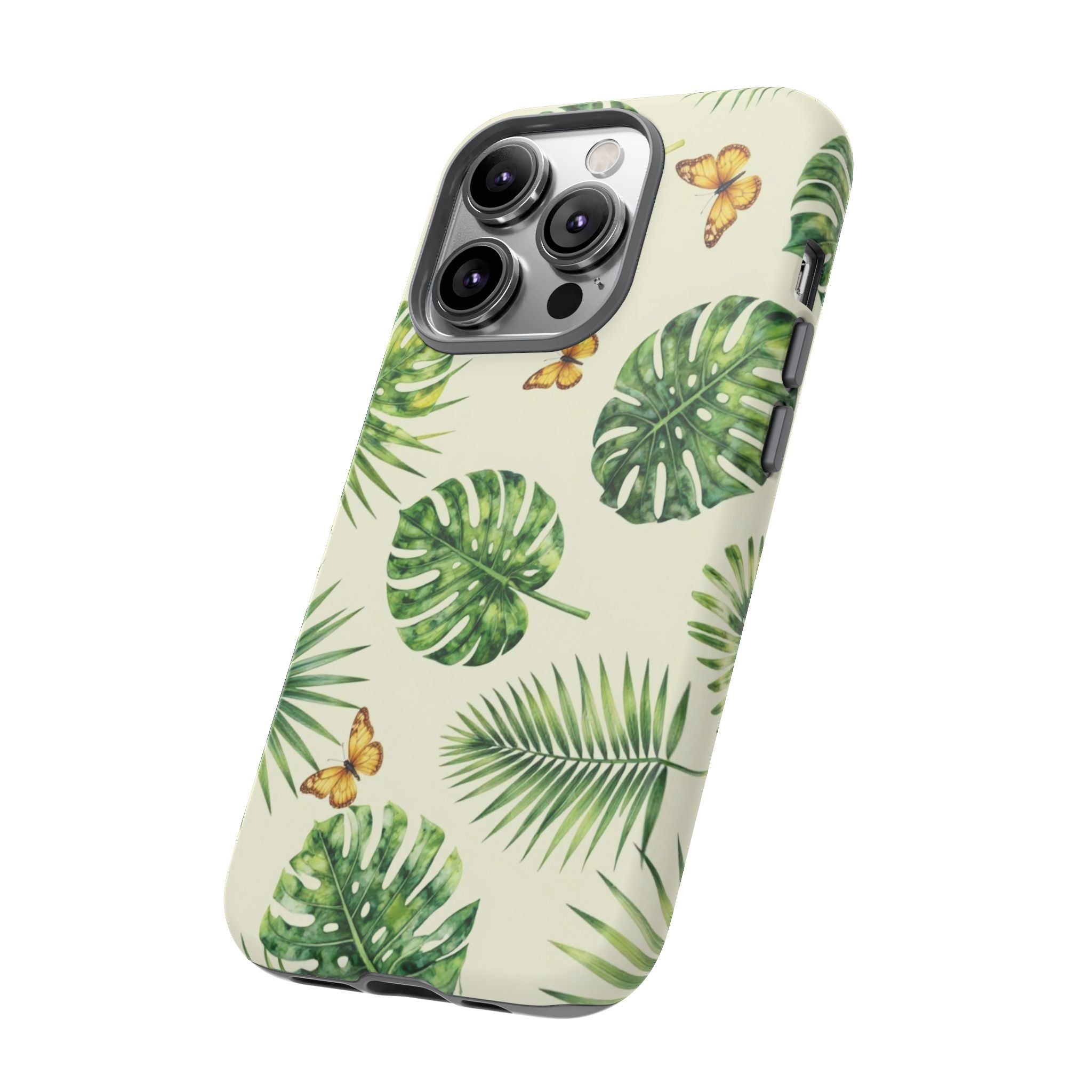 Green Monstera & Palm Leaves with Butterflies Case