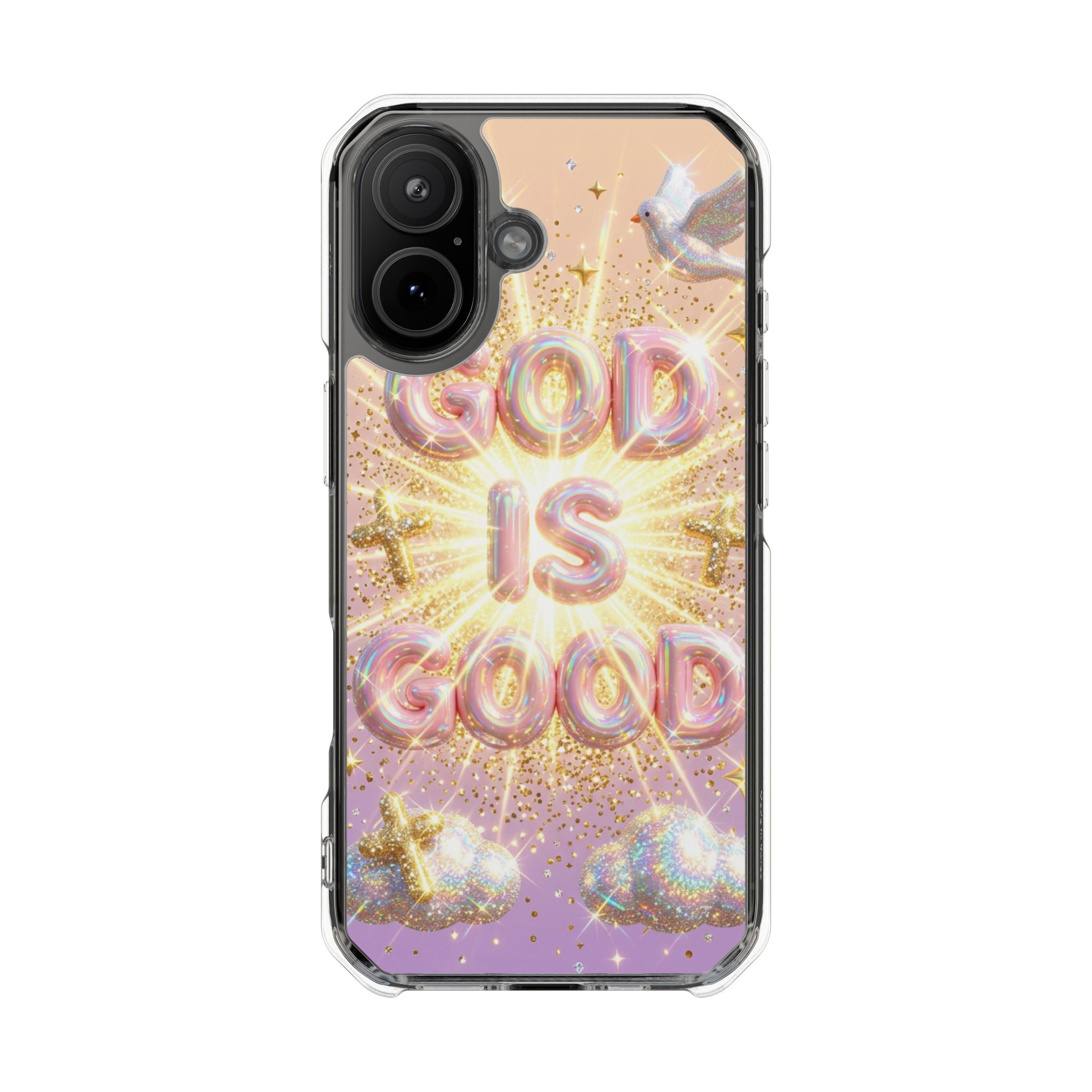 Clear Magnetic Phone Case — "God Is Good" Glitter Cross Design